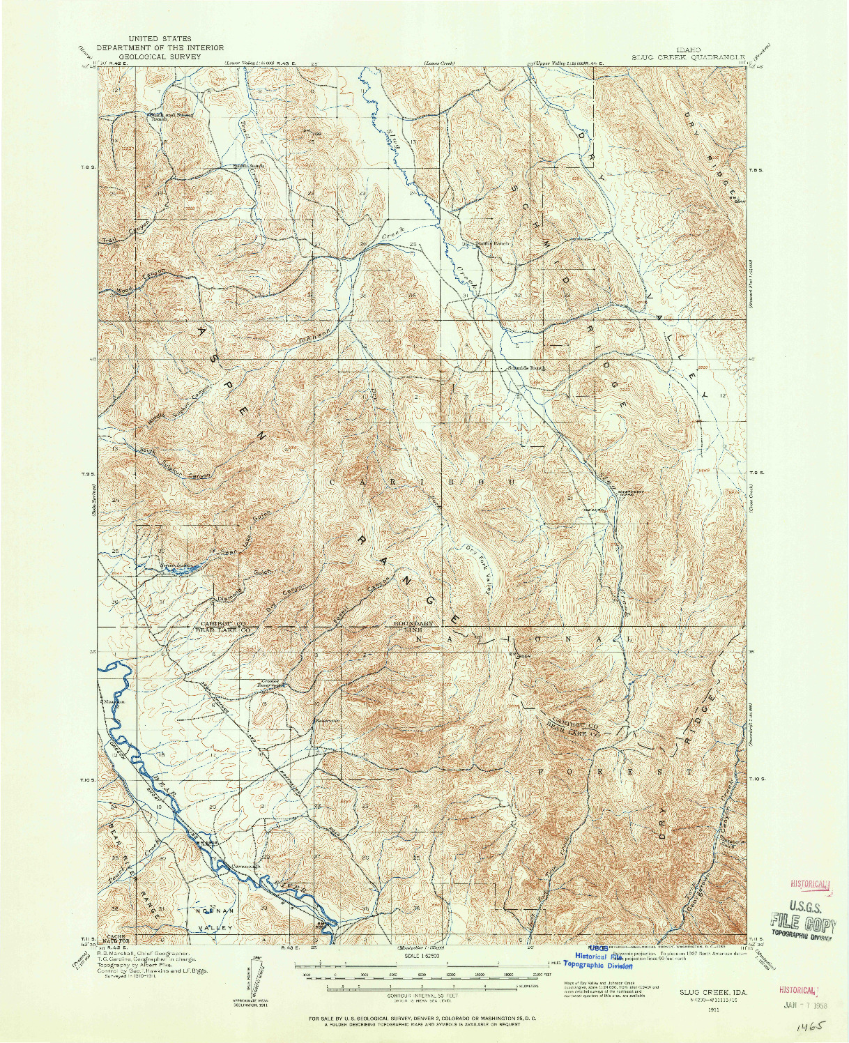 USGS 1:62500-SCALE QUADRANGLE FOR SLUG CREEK, ID 1911
