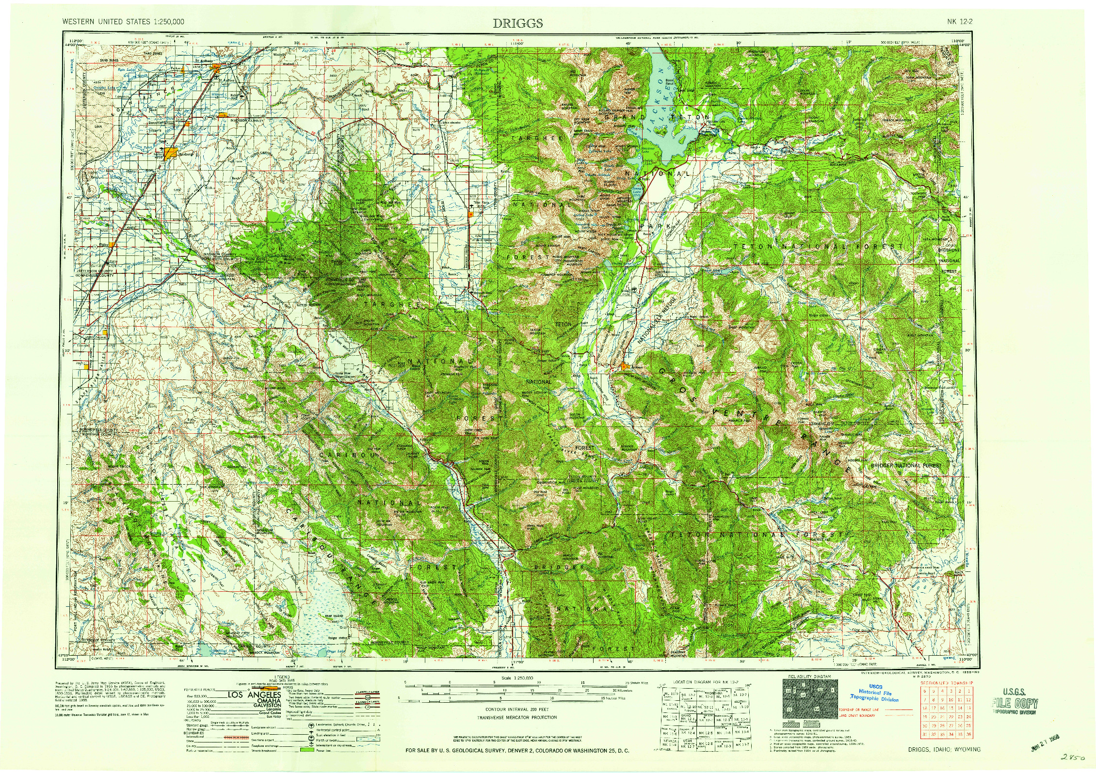 USGS 1:250000-SCALE QUADRANGLE FOR DRIGGS, ID 1958