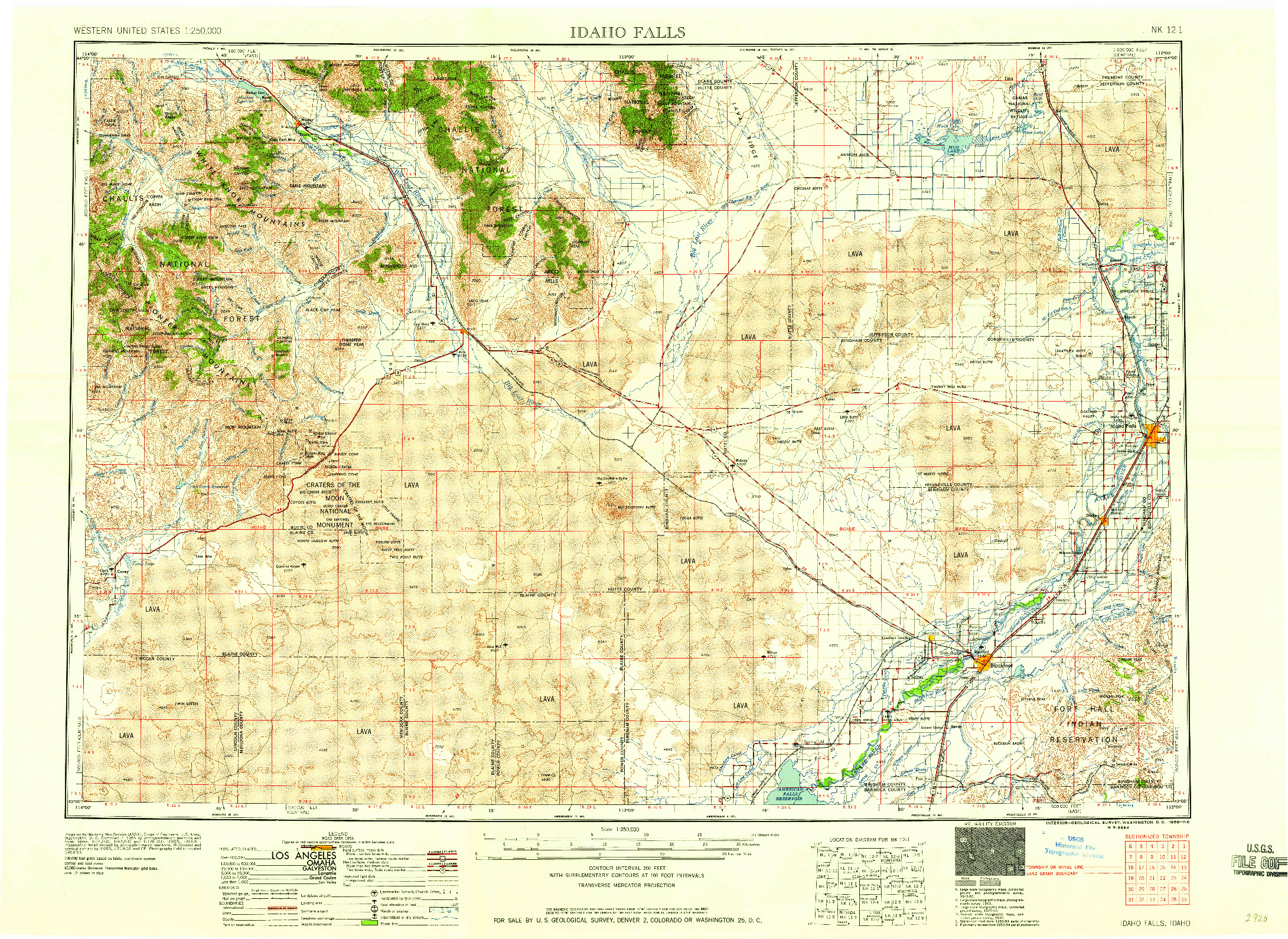 USGS 1:250000-SCALE QUADRANGLE FOR IDAHO FALLS, ID 1958