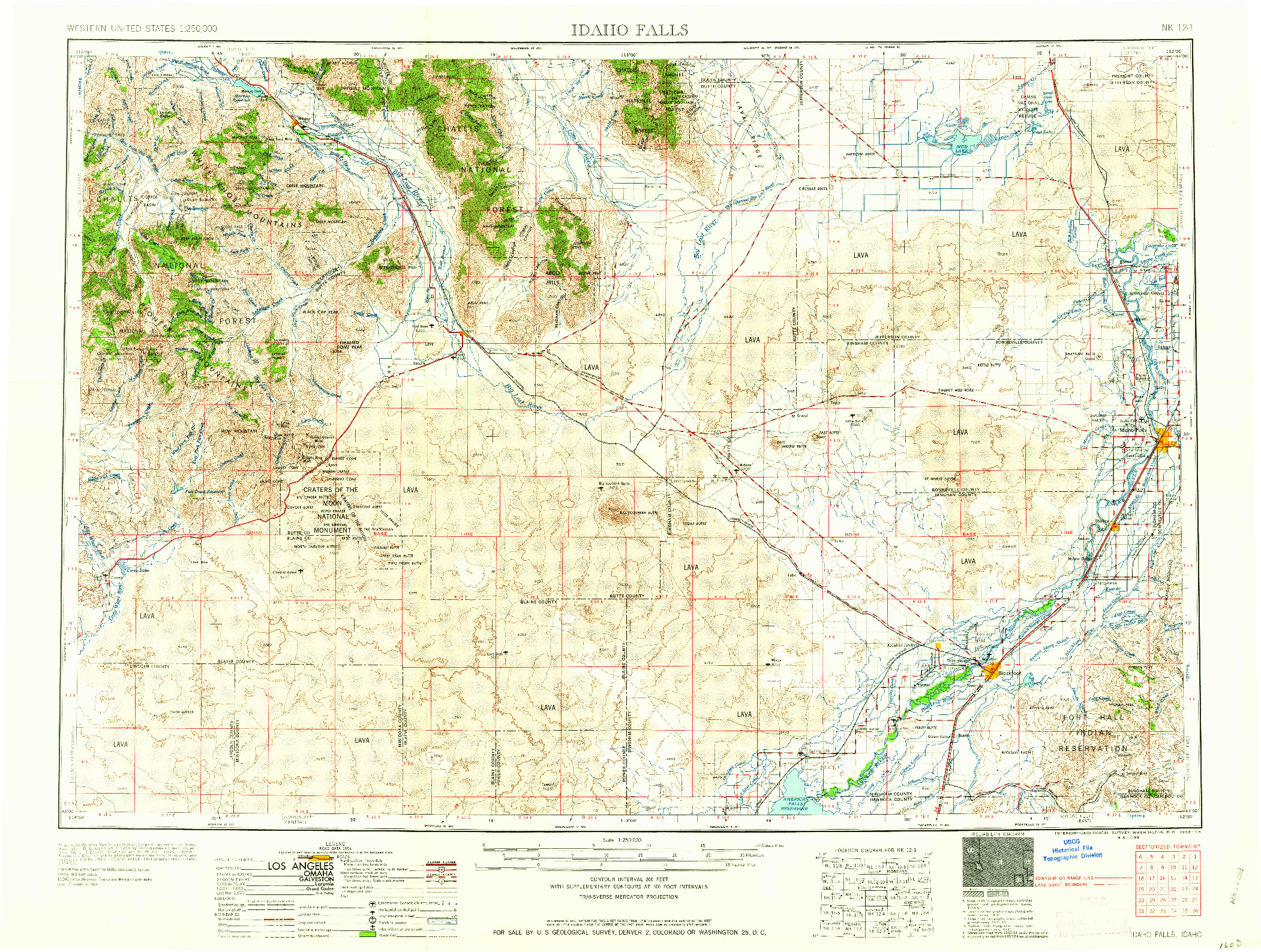 USGS 1:250000-SCALE QUADRANGLE FOR IDAHO FALLS, ID 1958