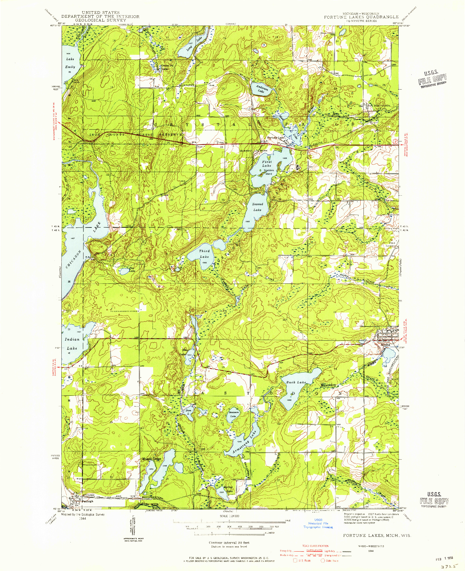 USGS 1:24000-SCALE QUADRANGLE FOR FORTUNE LAKES, MI 1944