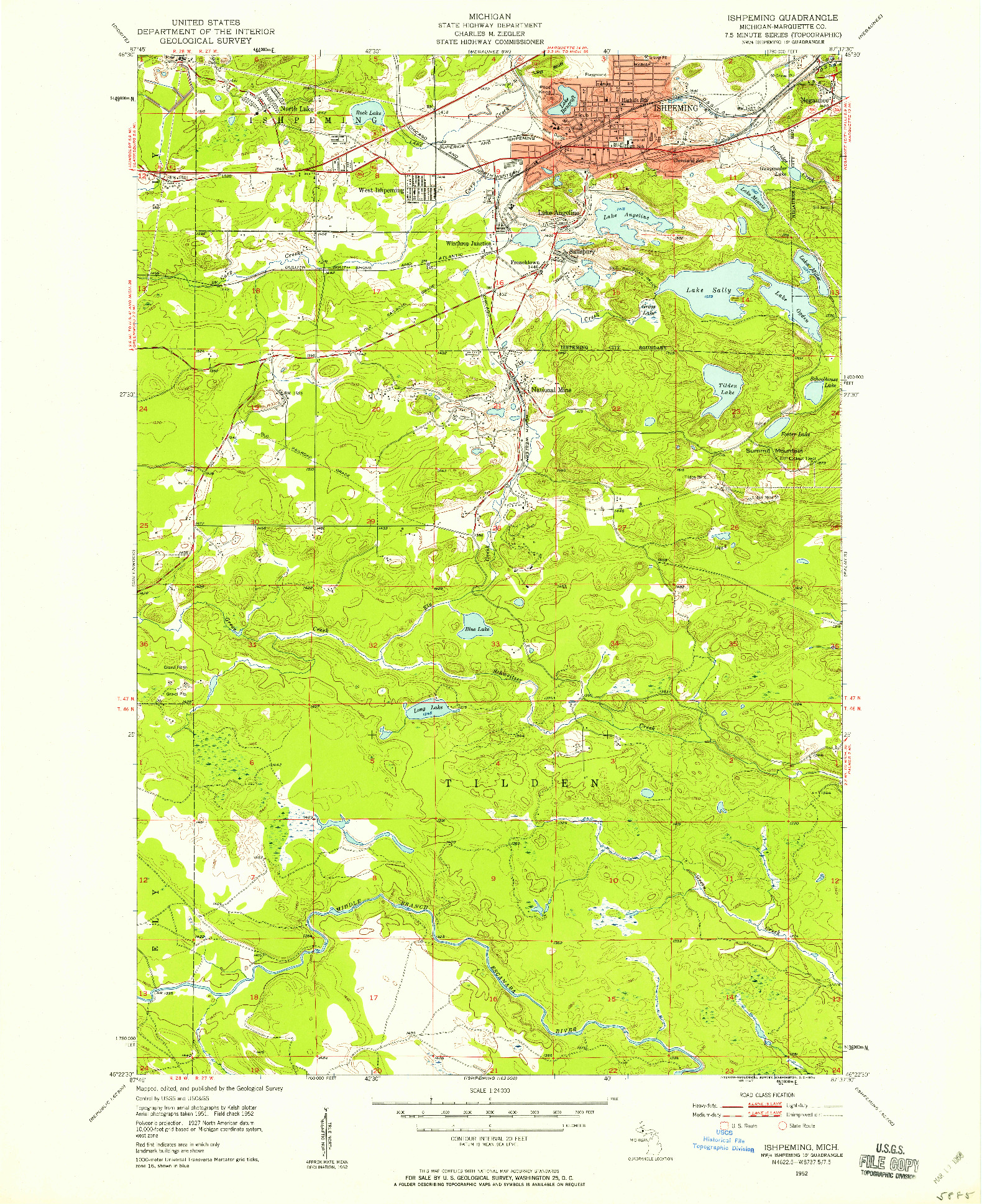 USGS 1:24000-SCALE QUADRANGLE FOR ISHPEMING, MI 1952