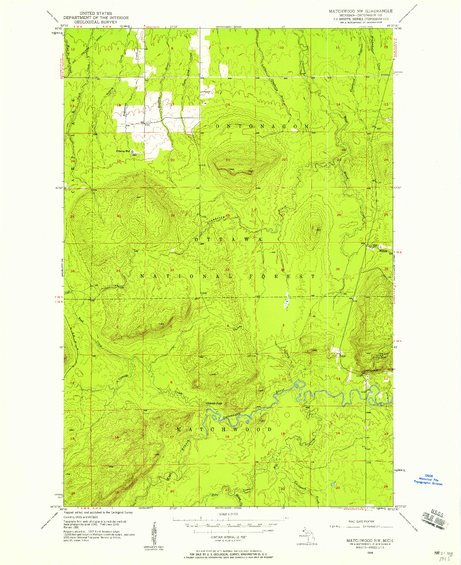 USGS 1:24000-SCALE QUADRANGLE FOR MATCHWOOD NW, MI 1956