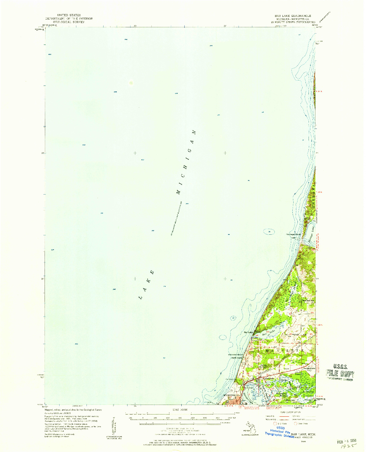 USGS 1:62500-SCALE QUADRANGLE FOR BAR LAKE, MI 1956