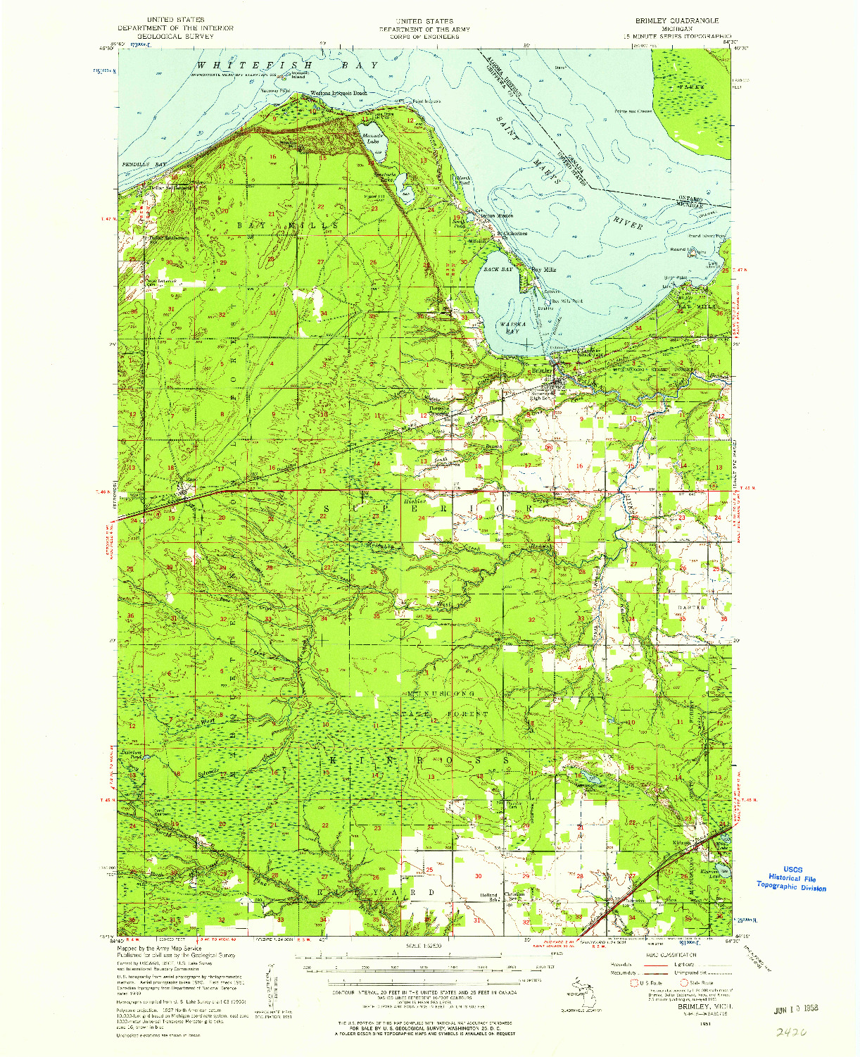 USGS 1:62500-SCALE QUADRANGLE FOR BRIMLEY, MI 1951