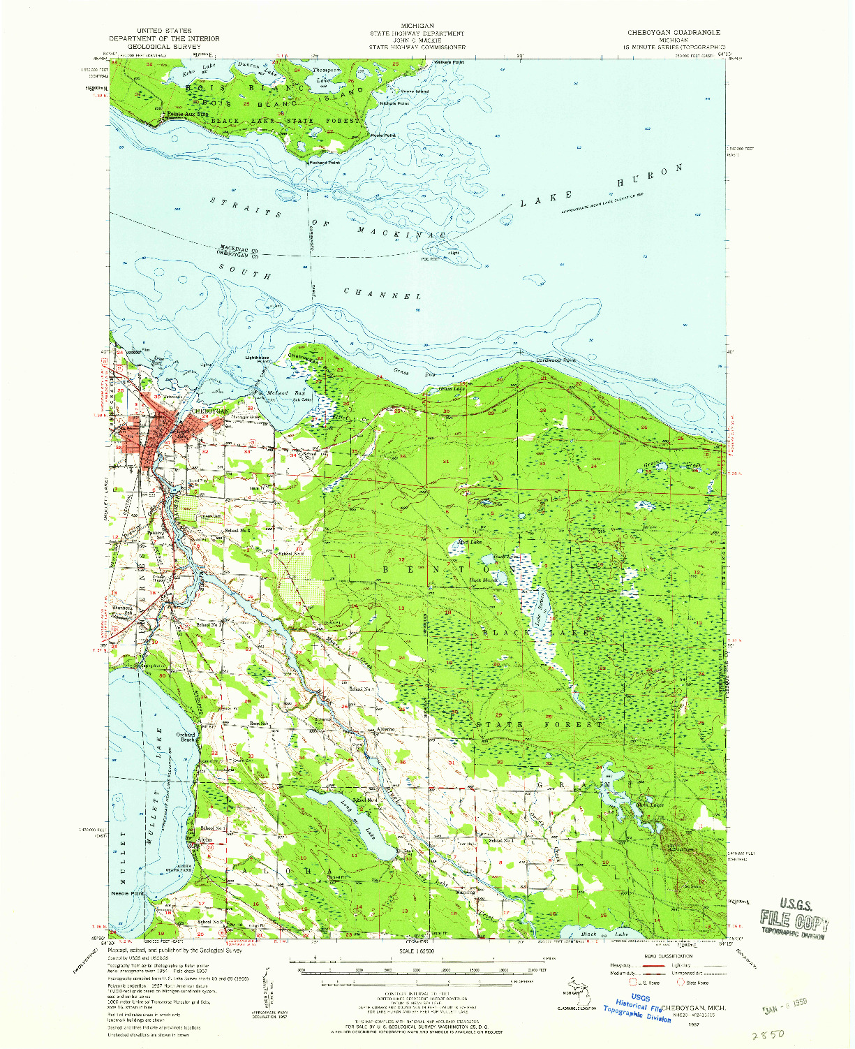 USGS 1:62500-SCALE QUADRANGLE FOR CHEBOYGAN, MI 1957