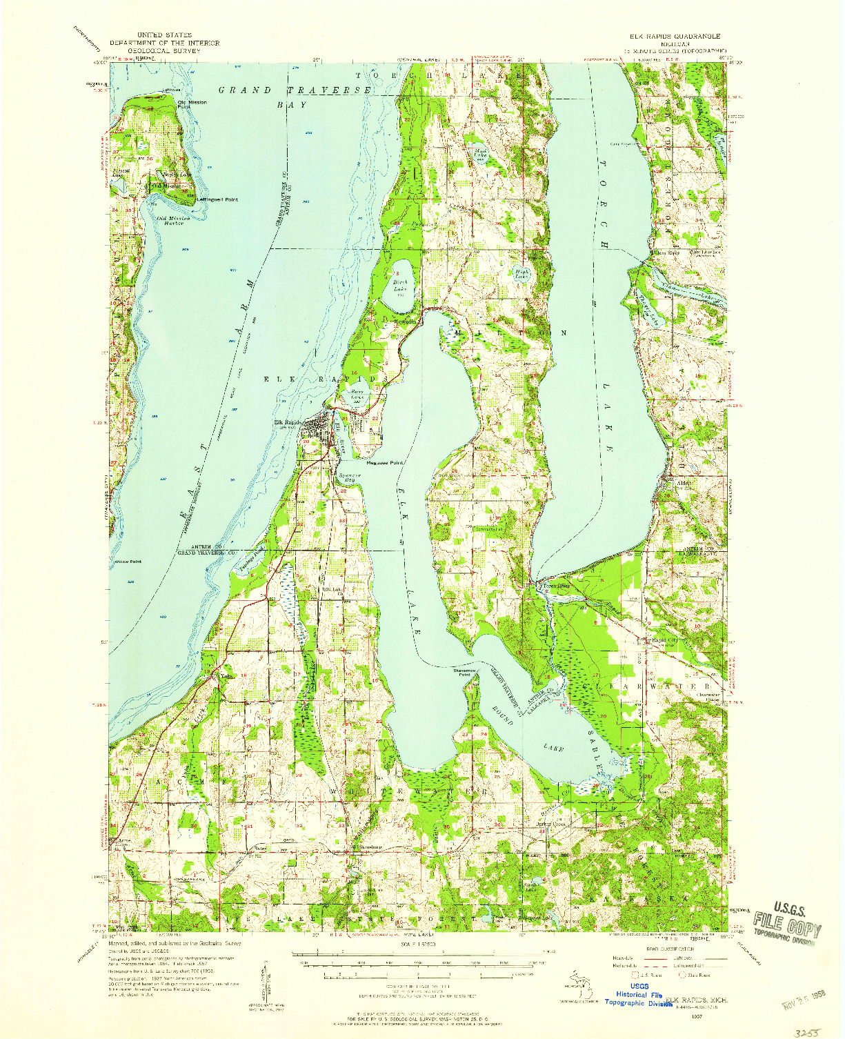 USGS 1:62500-SCALE QUADRANGLE FOR ELK RAPIDS, MI 1957
