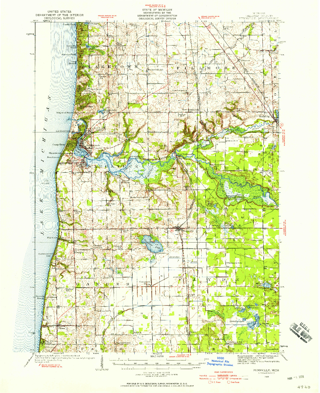 USGS 1:62500-SCALE QUADRANGLE FOR FENNVILLE, MI 1928
