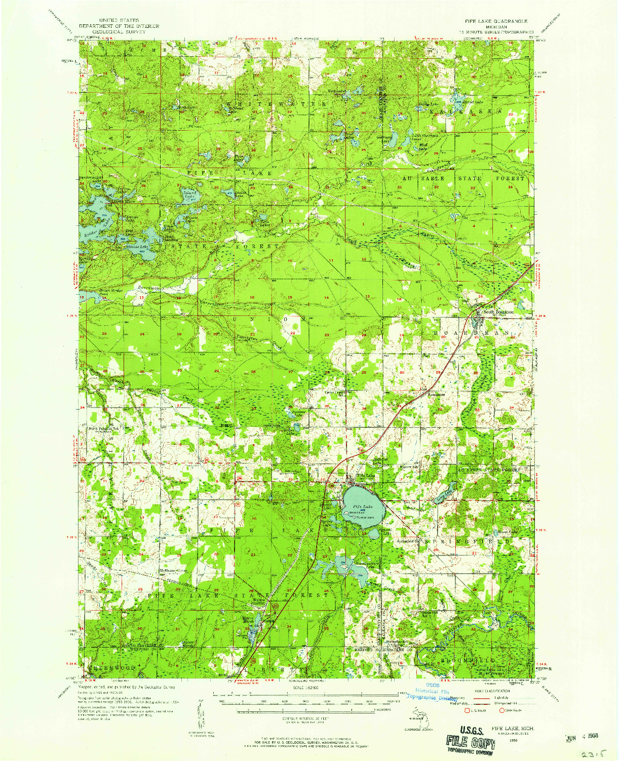 USGS 1:62500-SCALE QUADRANGLE FOR FIFE LAKE, MI 1956