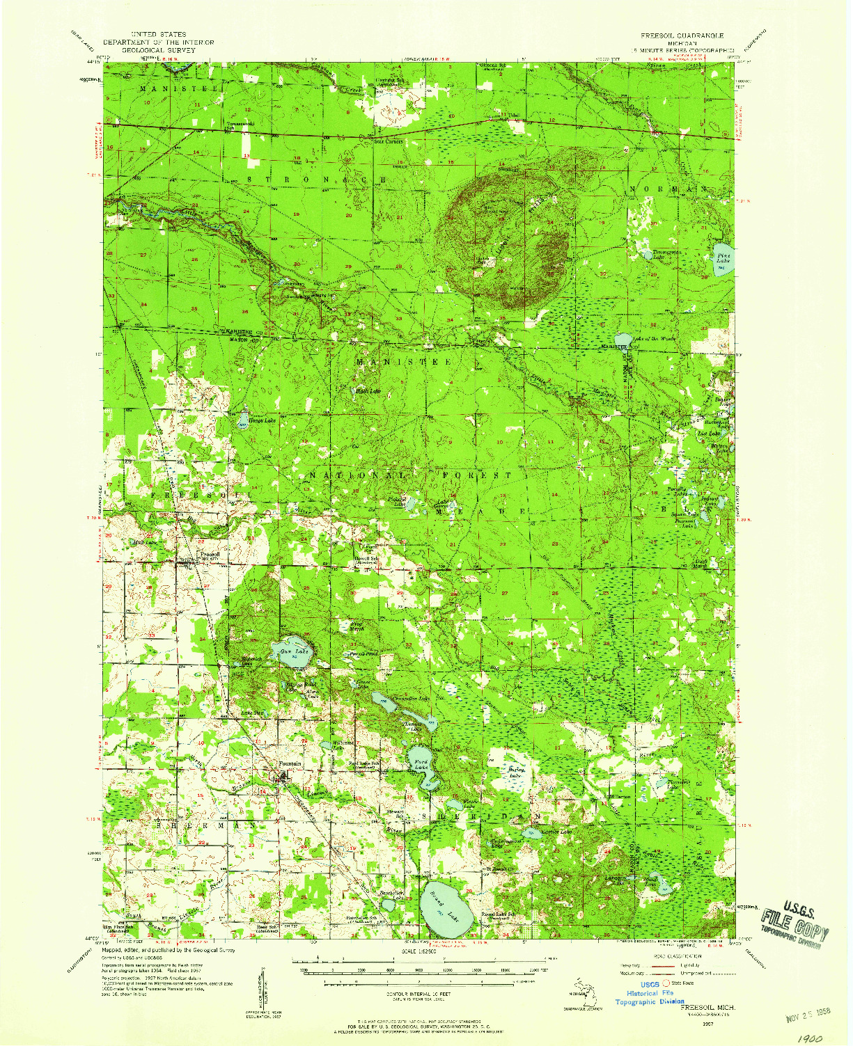 USGS 1:62500-SCALE QUADRANGLE FOR FREESOIL, MI 1957