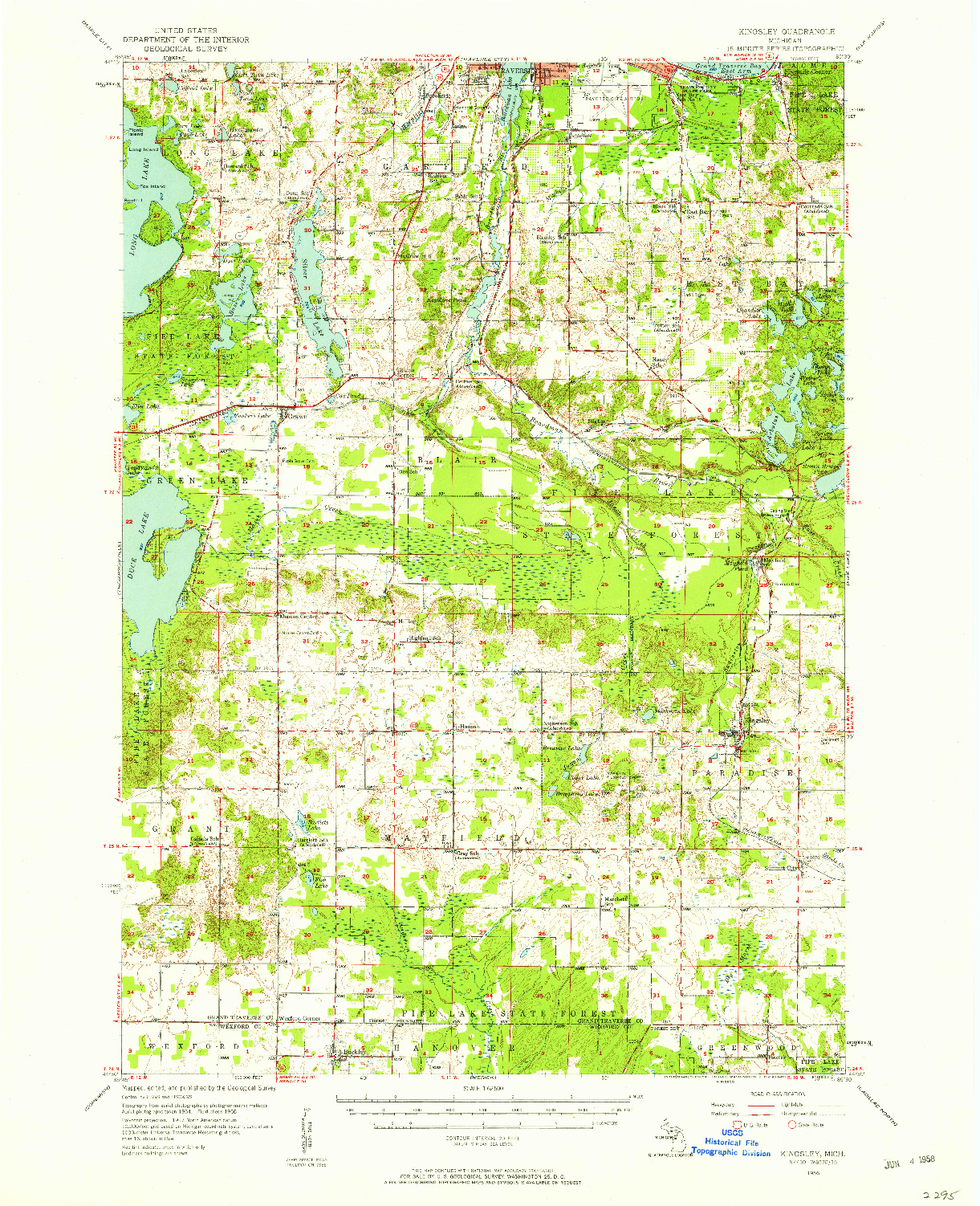 USGS 1:62500-SCALE QUADRANGLE FOR KINGSLEY, MI 1956