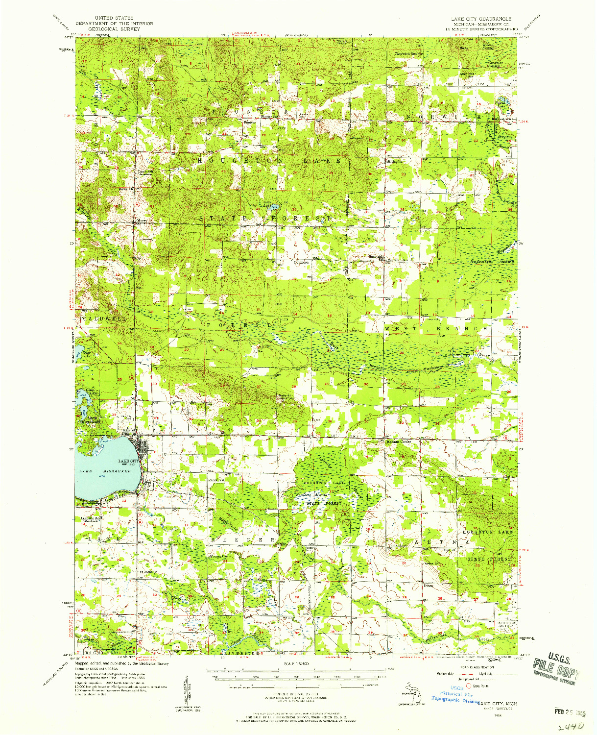 USGS 1:62500-SCALE QUADRANGLE FOR LAKE CITY, MI 1956