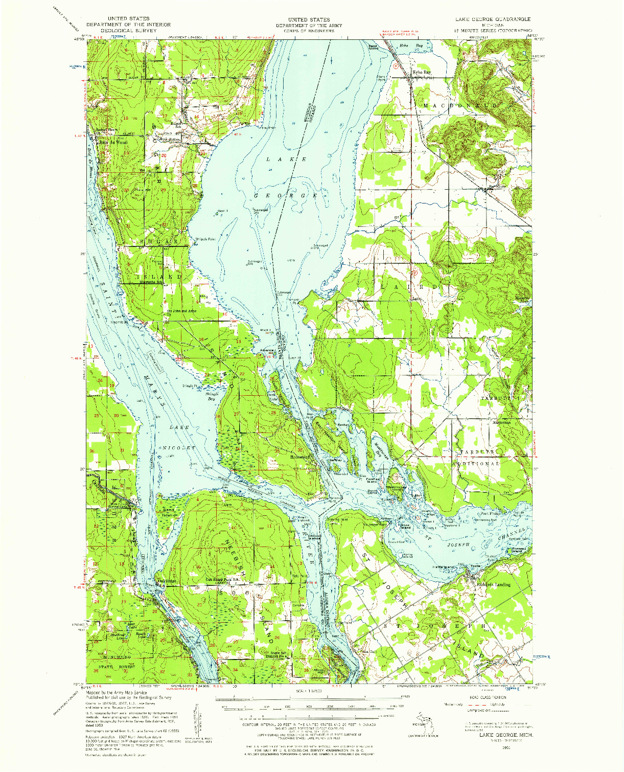 USGS 1:62500-SCALE QUADRANGLE FOR LAKE GEORGE, MI 1951