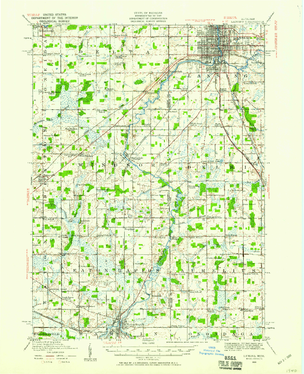 USGS 1:62500-SCALE QUADRANGLE FOR LANSING, MI 1910