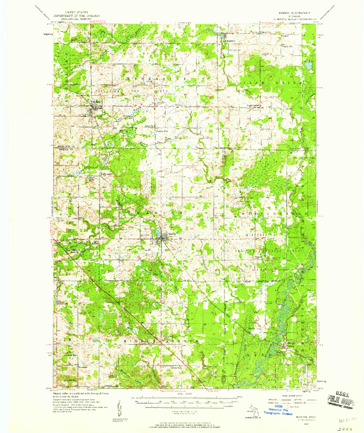 USGS 1:62500-SCALE QUADRANGLE FOR MARION, MI 1957
