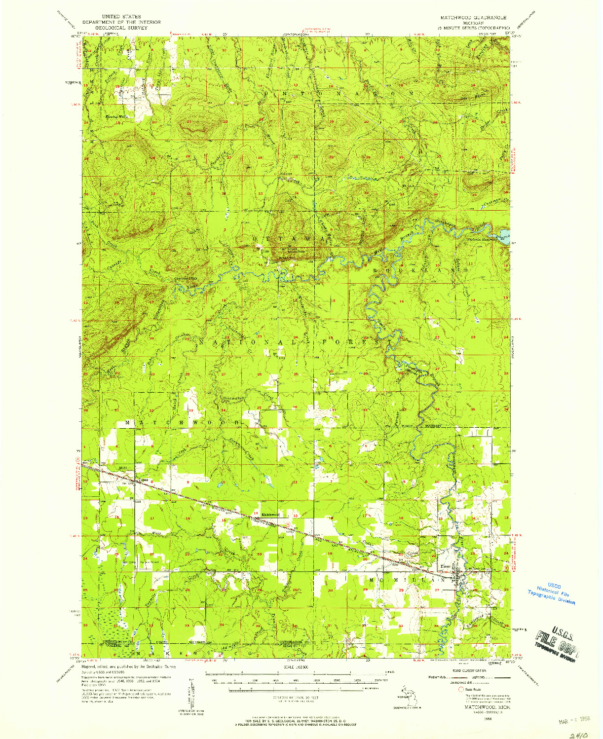 USGS 1:62500-SCALE QUADRANGLE FOR MATCHWOOD, MI 1956