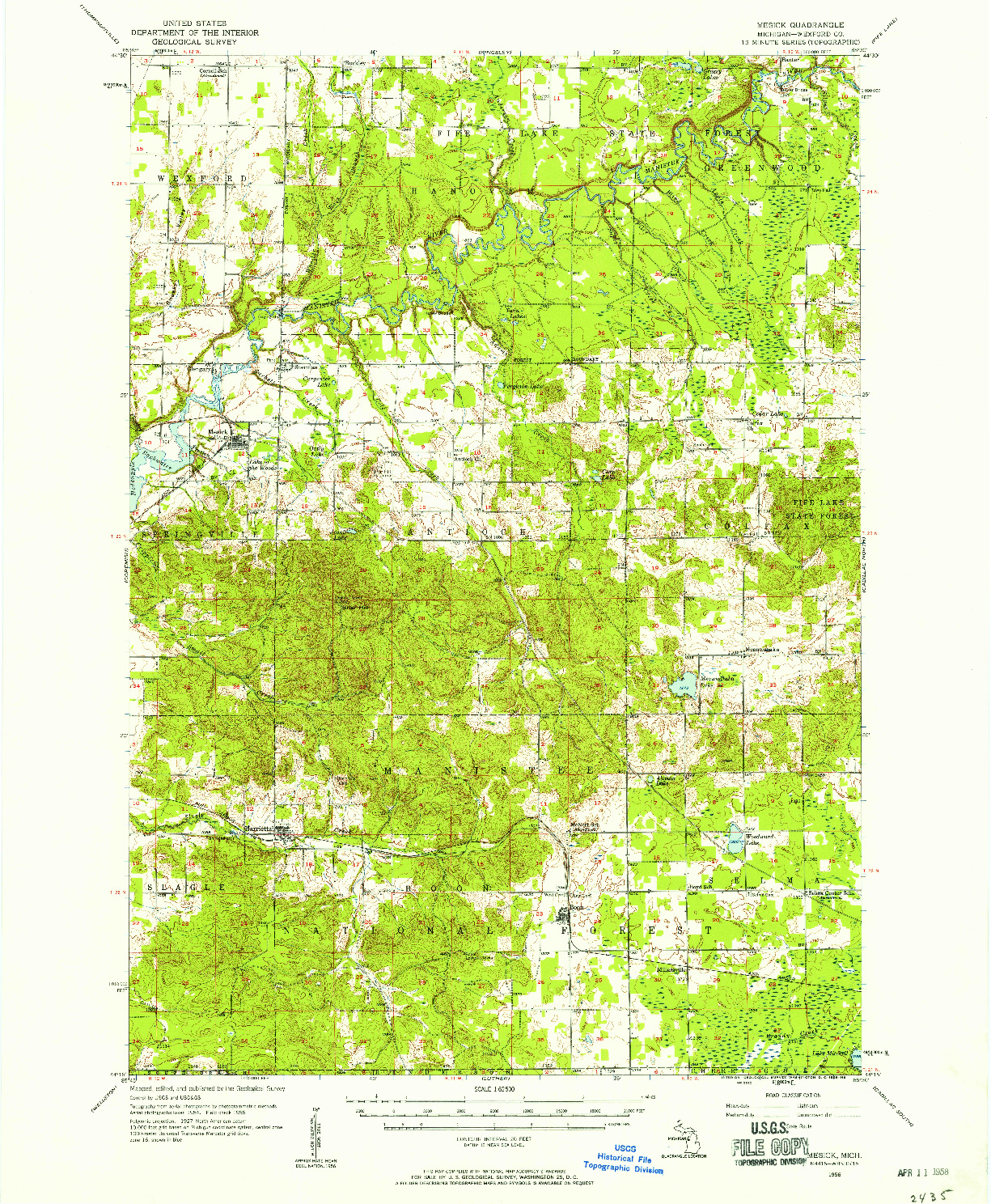 USGS 1:62500-SCALE QUADRANGLE FOR MESICK, MI 1956