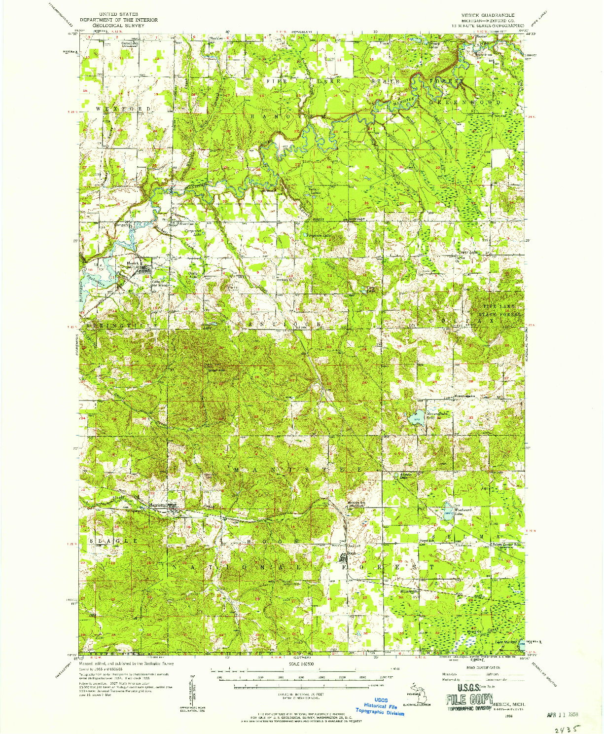 USGS 1:62500-SCALE QUADRANGLE FOR MESICK, MI 1956