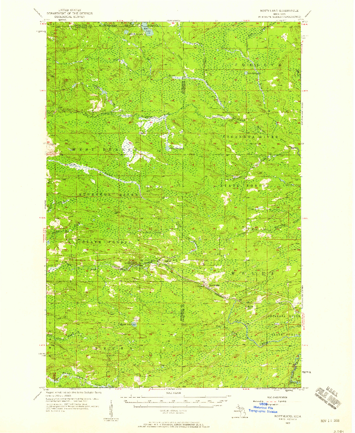USGS 1:62500-SCALE QUADRANGLE FOR NORTHLAND, MI 1957