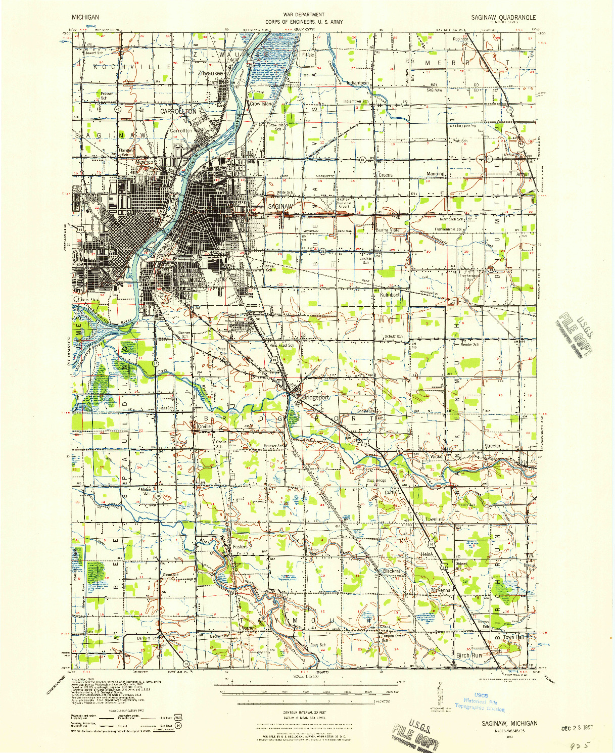 USGS 1:62500-SCALE QUADRANGLE FOR SAGINAW, MI 1941