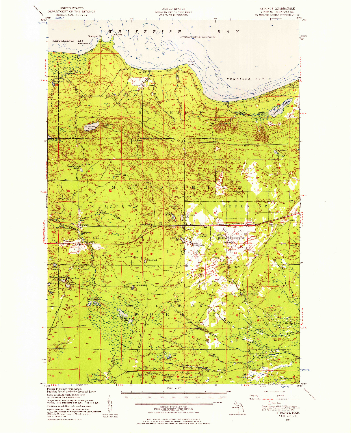 USGS 1:62500-SCALE QUADRANGLE FOR STRONGS, MI 1951