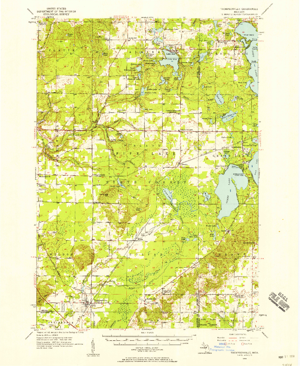 USGS 1:62500-SCALE QUADRANGLE FOR THOMPSONVILLE, MI 1956