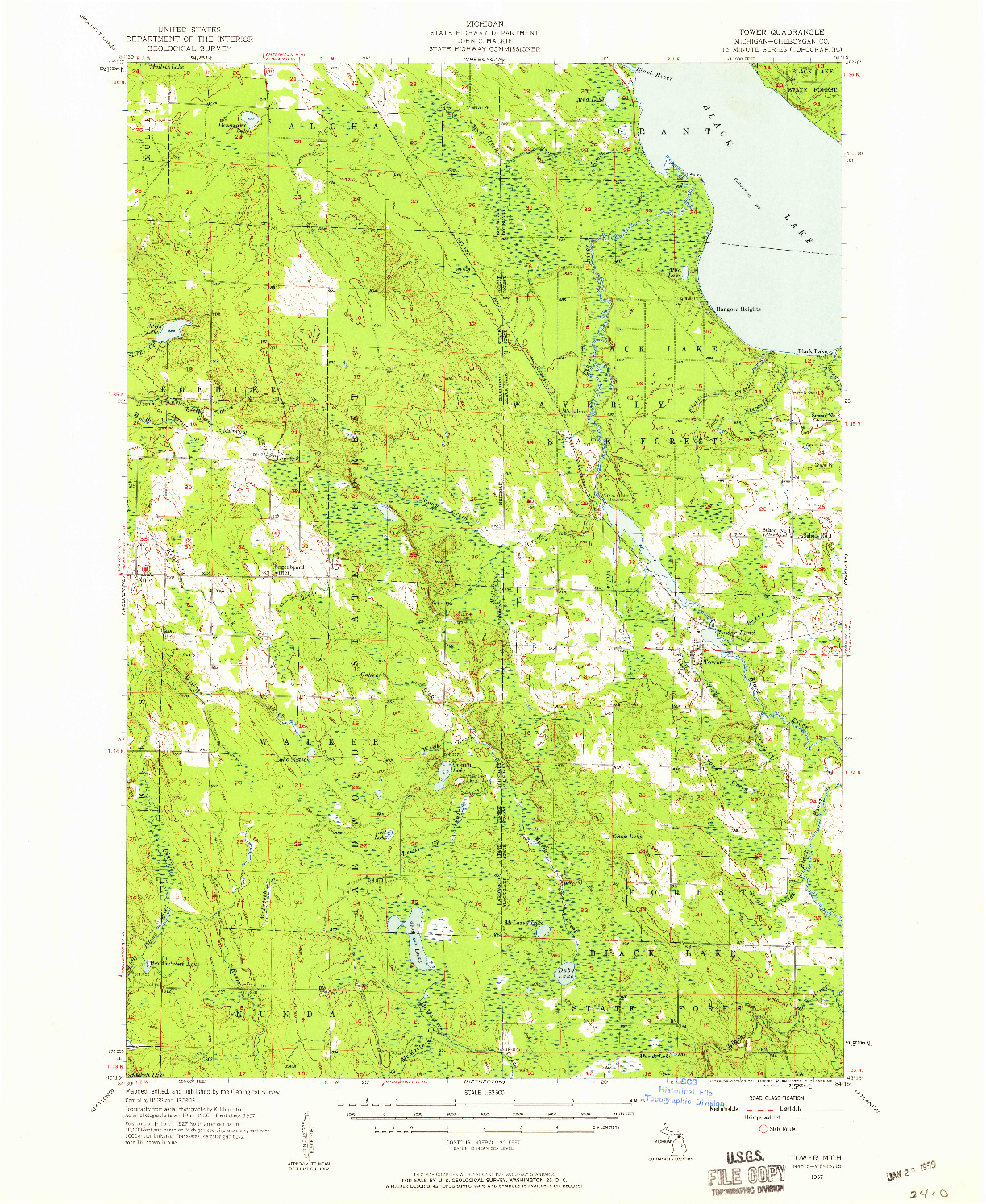USGS 1:62500-SCALE QUADRANGLE FOR TOWER, MI 1957