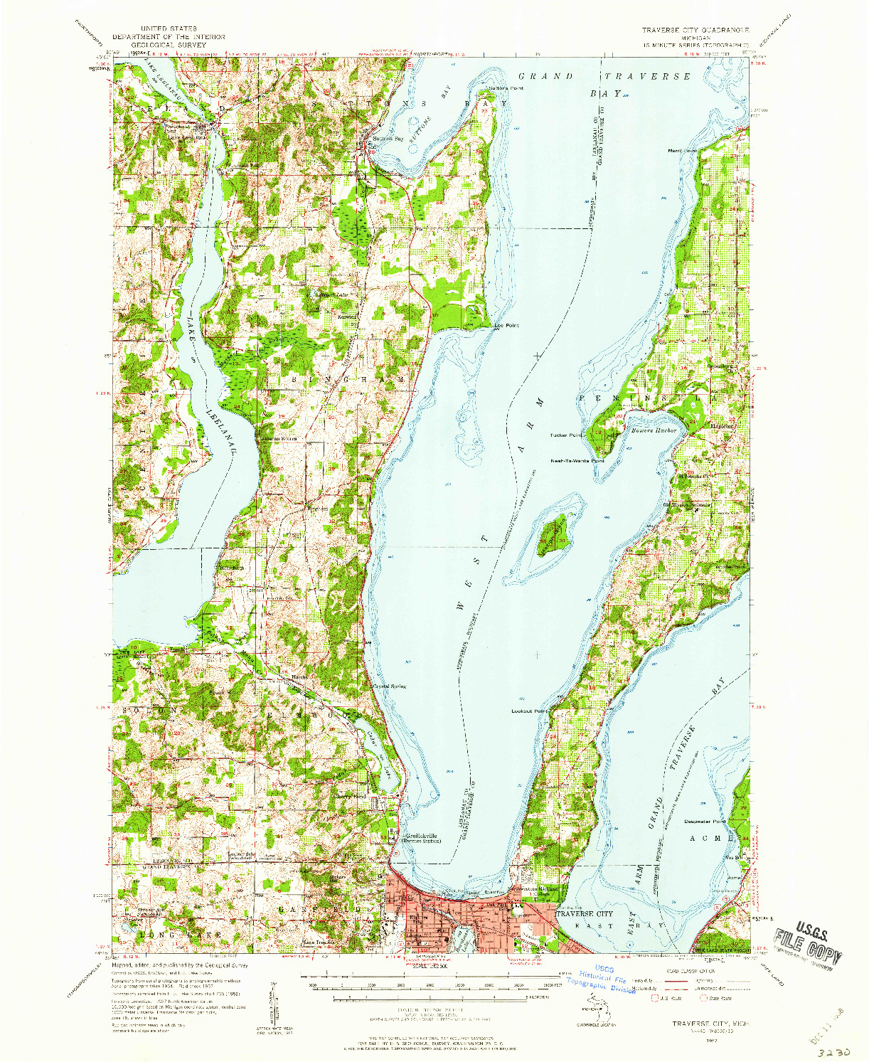 USGS 1:62500-SCALE QUADRANGLE FOR TRAVERSE CITY, MI 1957