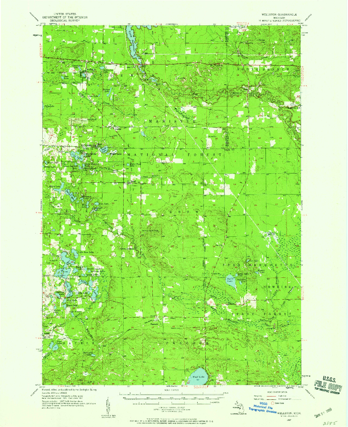 USGS 1:62500-SCALE QUADRANGLE FOR WELLSTON, MI 1957