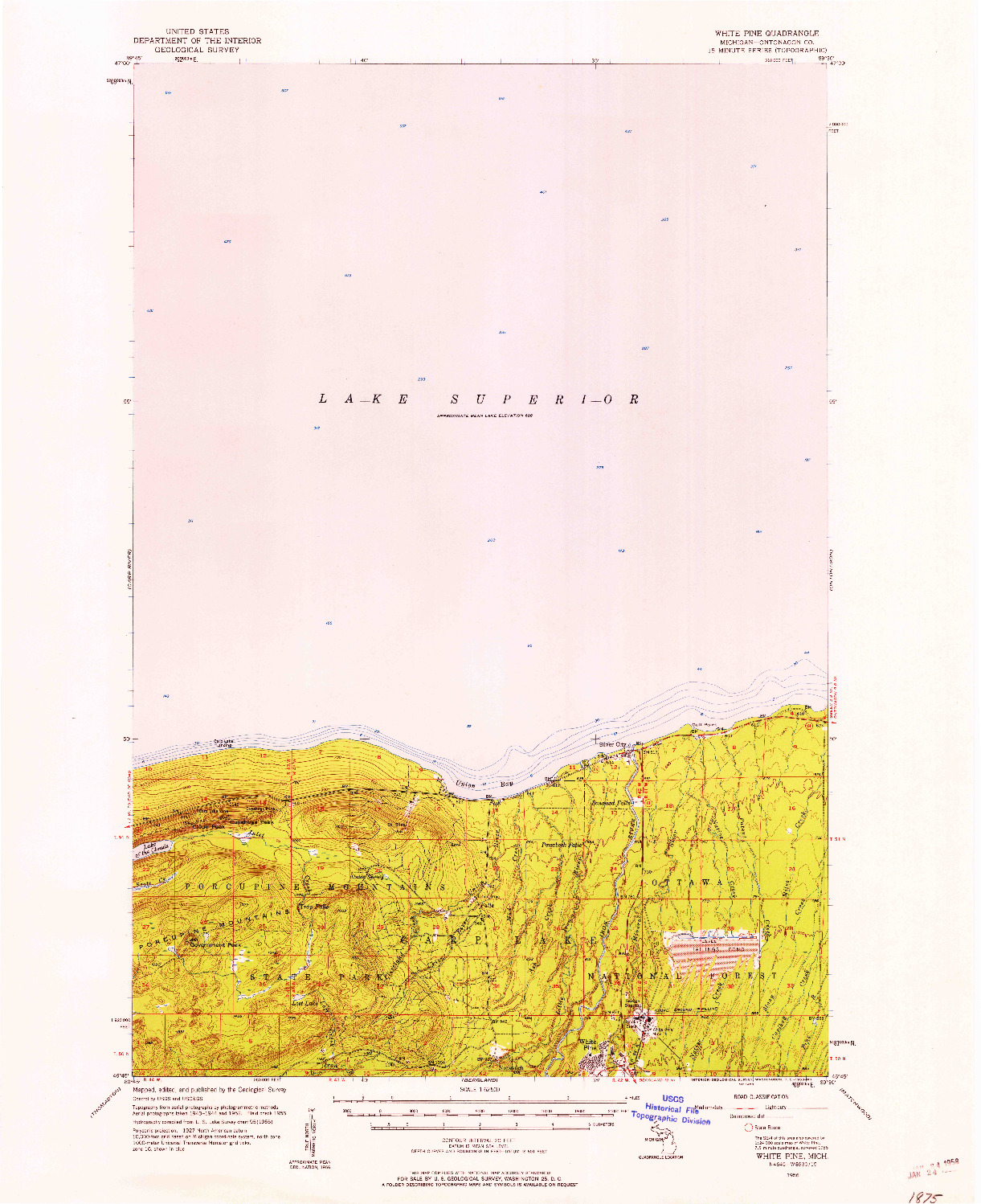 USGS 1:62500-SCALE QUADRANGLE FOR WHITE PINE, MI 1956