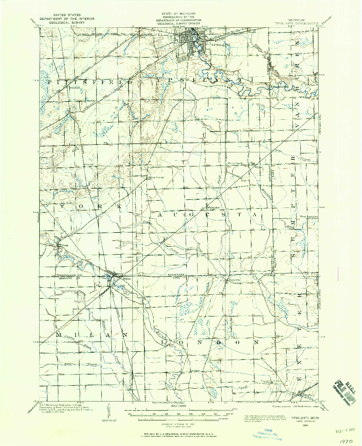 USGS 1:62500-SCALE QUADRANGLE FOR YPSILANTI, MI 1902