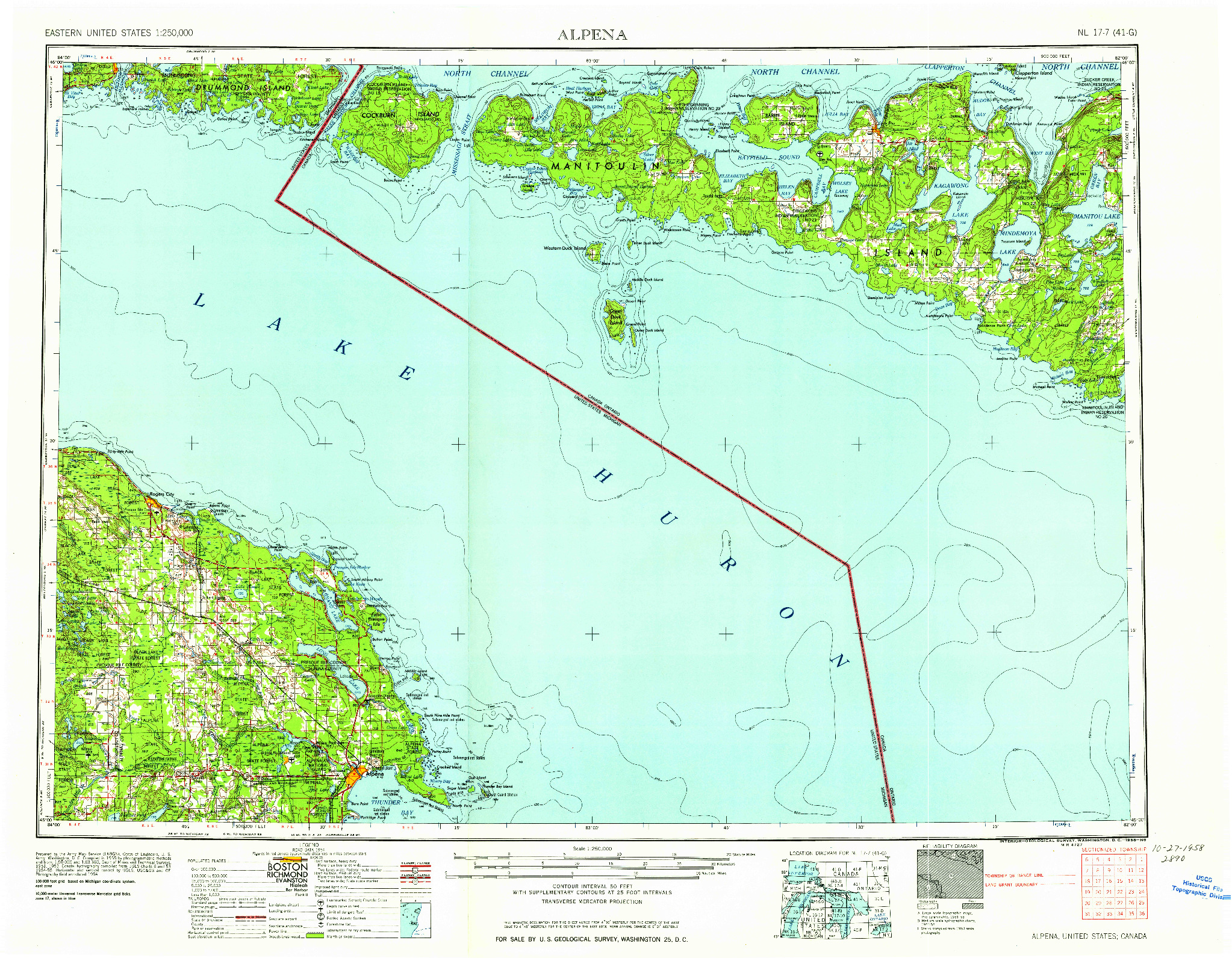 USGS 1:250000-SCALE QUADRANGLE FOR ALPENA, MI 1958