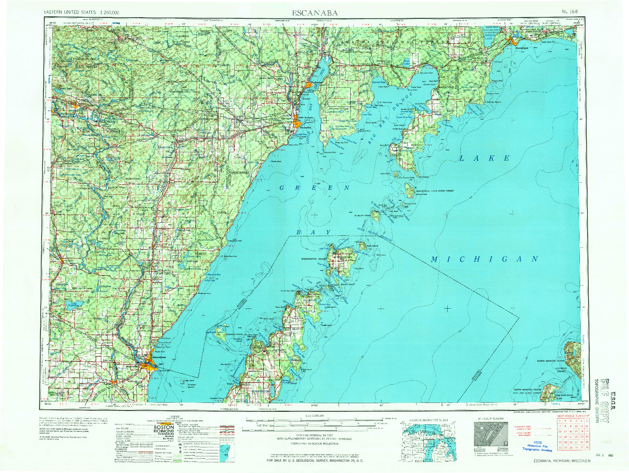 USGS 1:250000-SCALE QUADRANGLE FOR ESCANABA, MI 1958