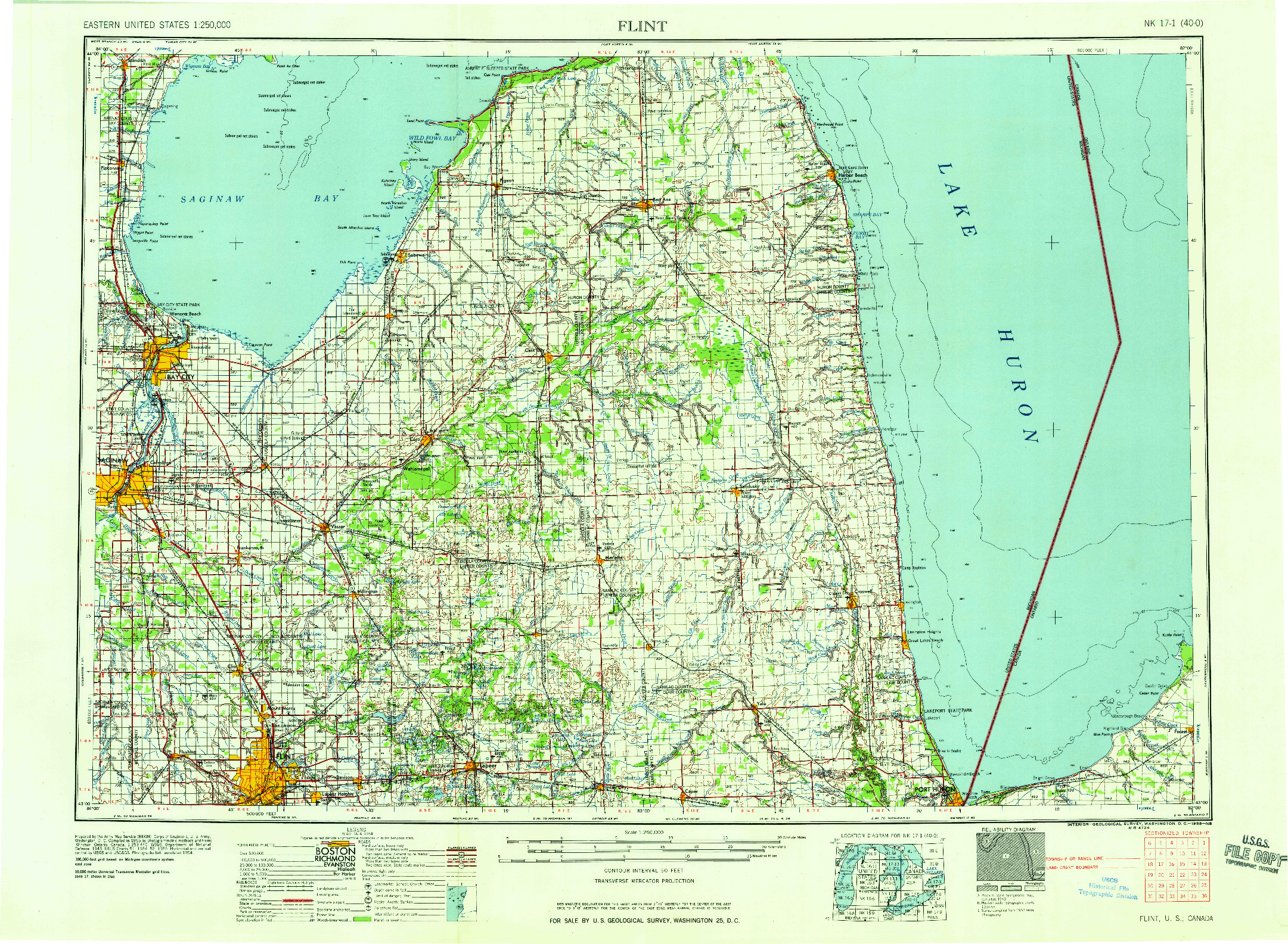 USGS 1:250000-SCALE QUADRANGLE FOR FLINT, MI 1958