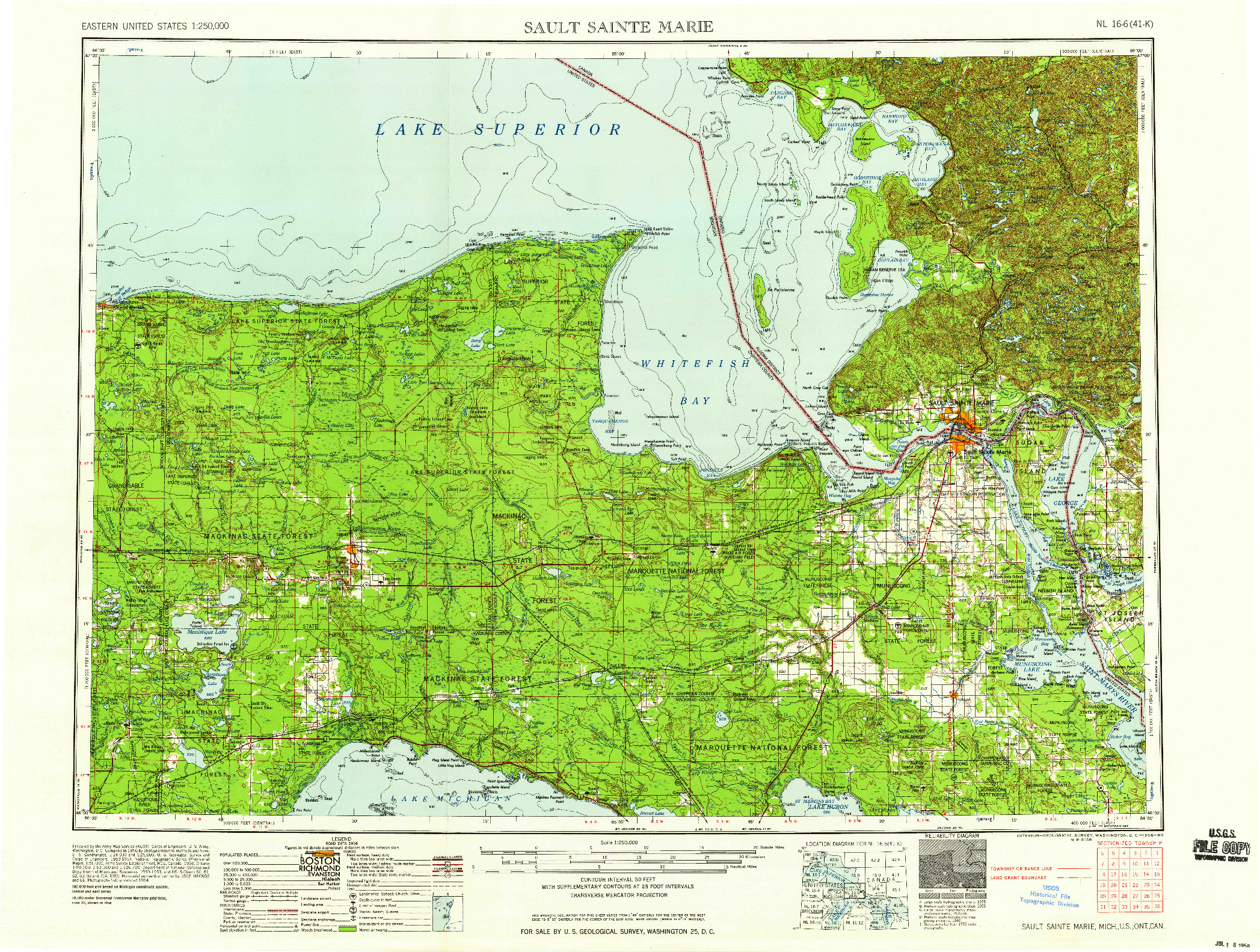 USGS 1:250000-SCALE QUADRANGLE FOR SAULT SAINTE MARIE, MI 1958