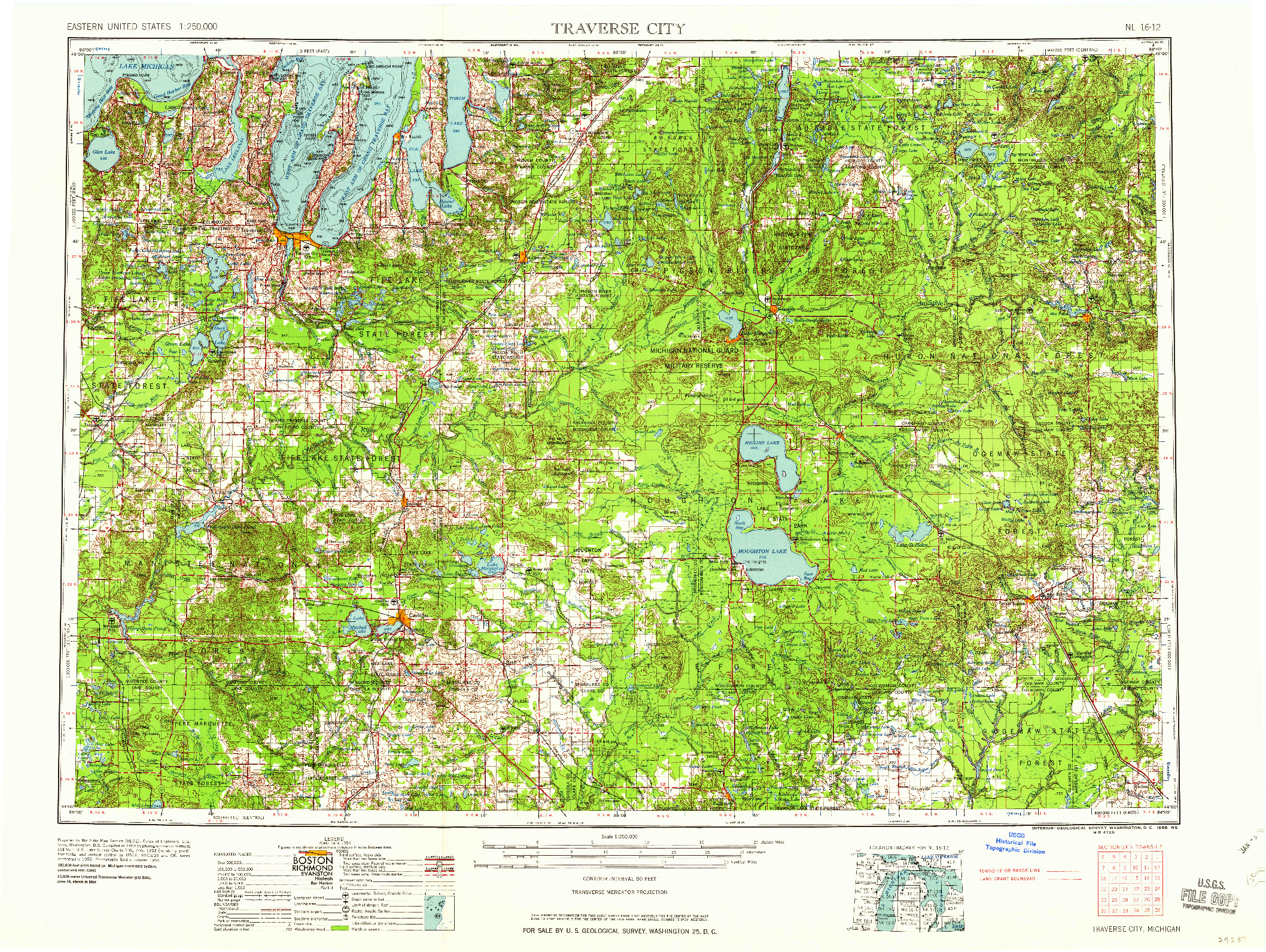 USGS 1:250000-SCALE QUADRANGLE FOR TRAVERSE CITY, MI 1958