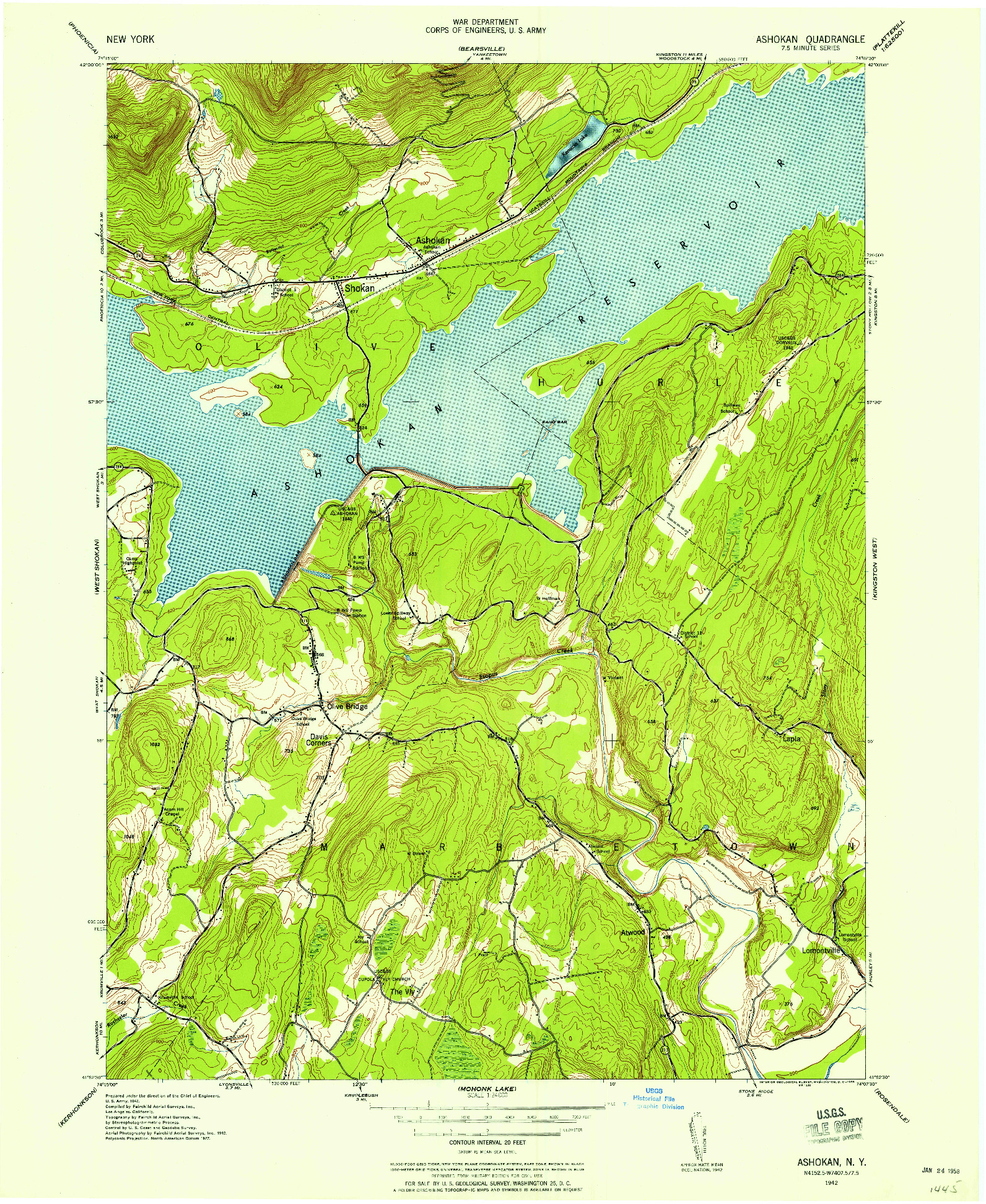 USGS 1:24000-SCALE QUADRANGLE FOR ASHOKAN, NY 1942