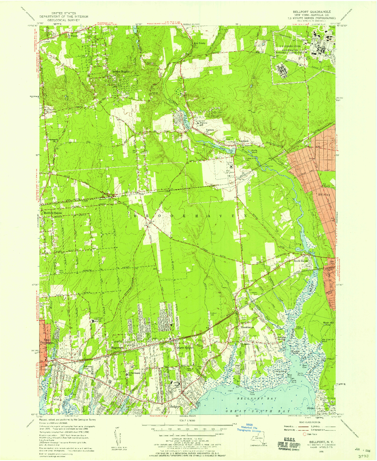 USGS 1:24000-SCALE QUADRANGLE FOR BELLPORT, NY 1956