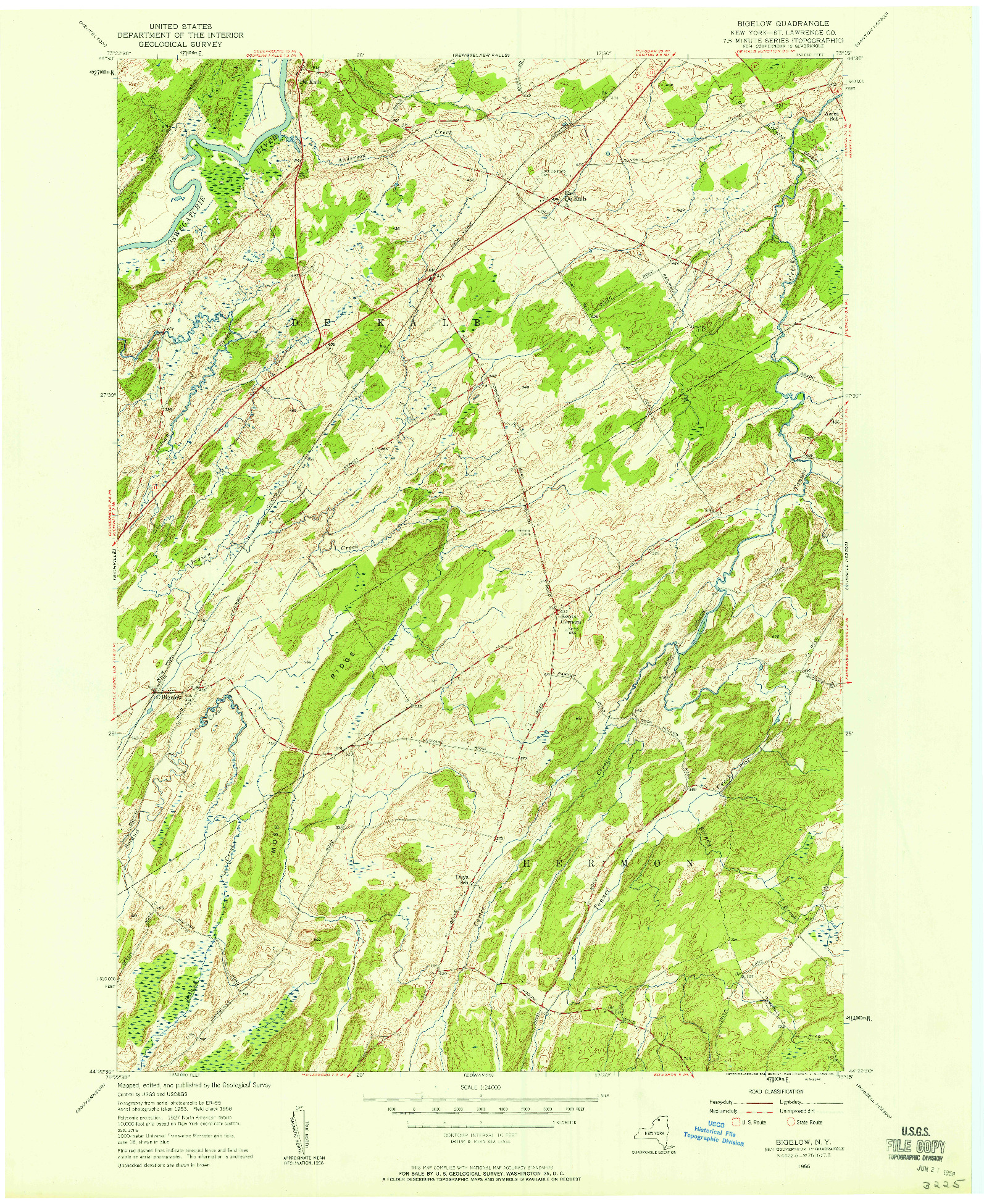 USGS 1:24000-SCALE QUADRANGLE FOR BIGELOW, NY 1956