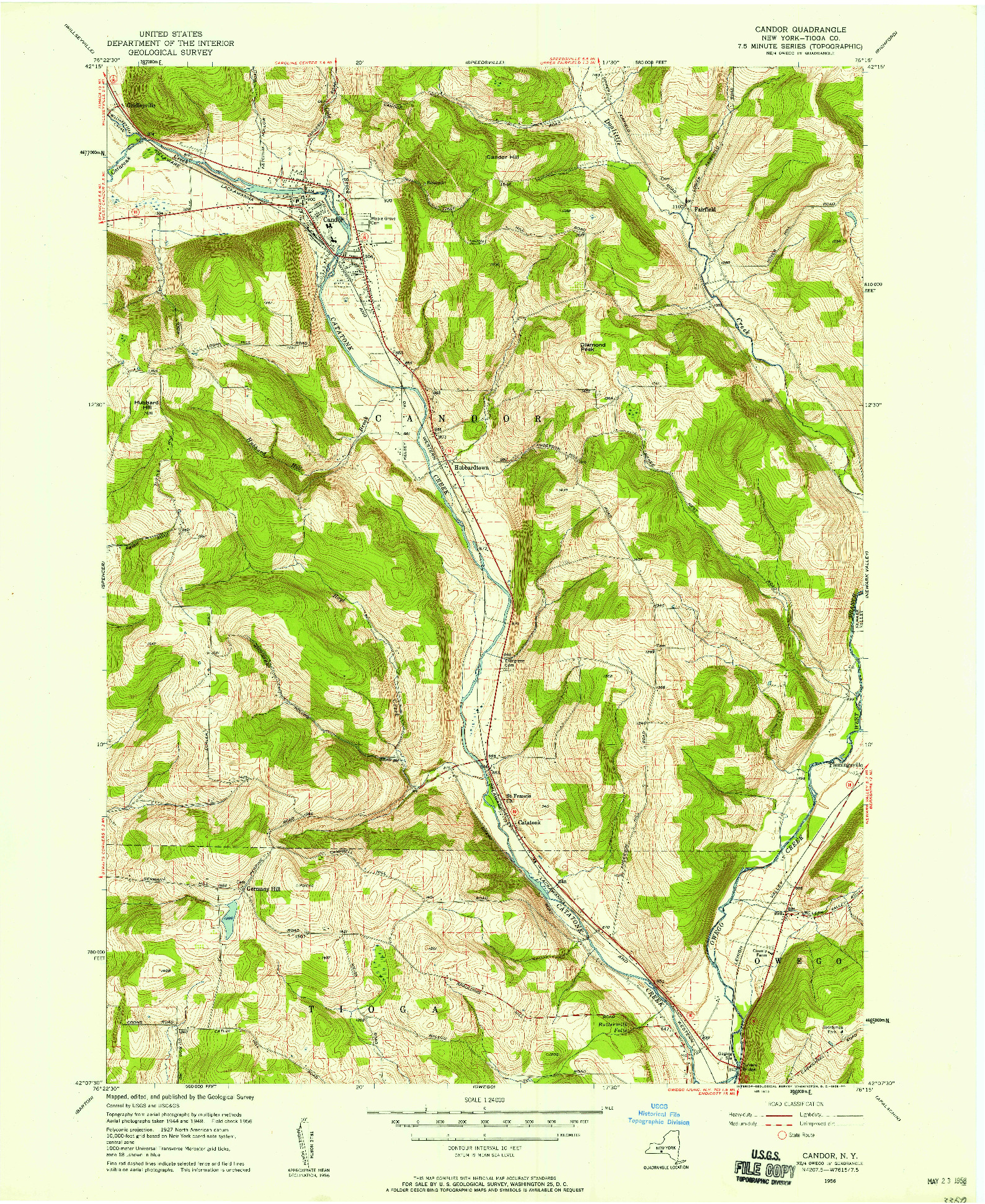 USGS 1:24000-SCALE QUADRANGLE FOR CANDOR, NY 1956