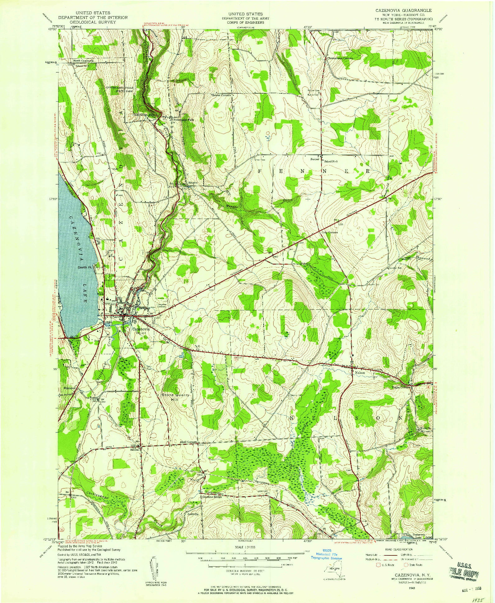 USGS 1:24000-SCALE QUADRANGLE FOR CAZENOVIA, NY 1943