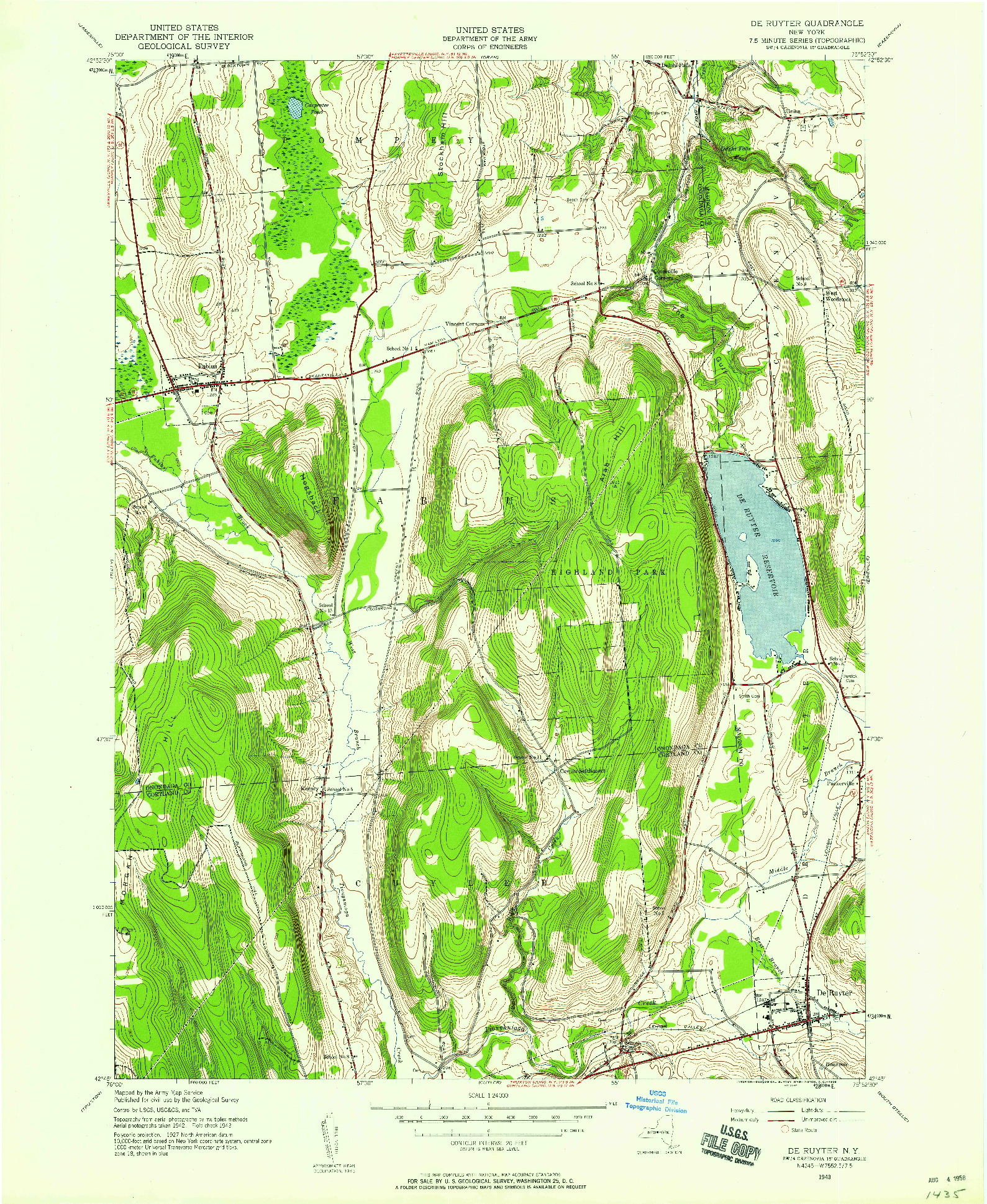 USGS 1:24000-SCALE QUADRANGLE FOR DE RUYTER, NY 1943