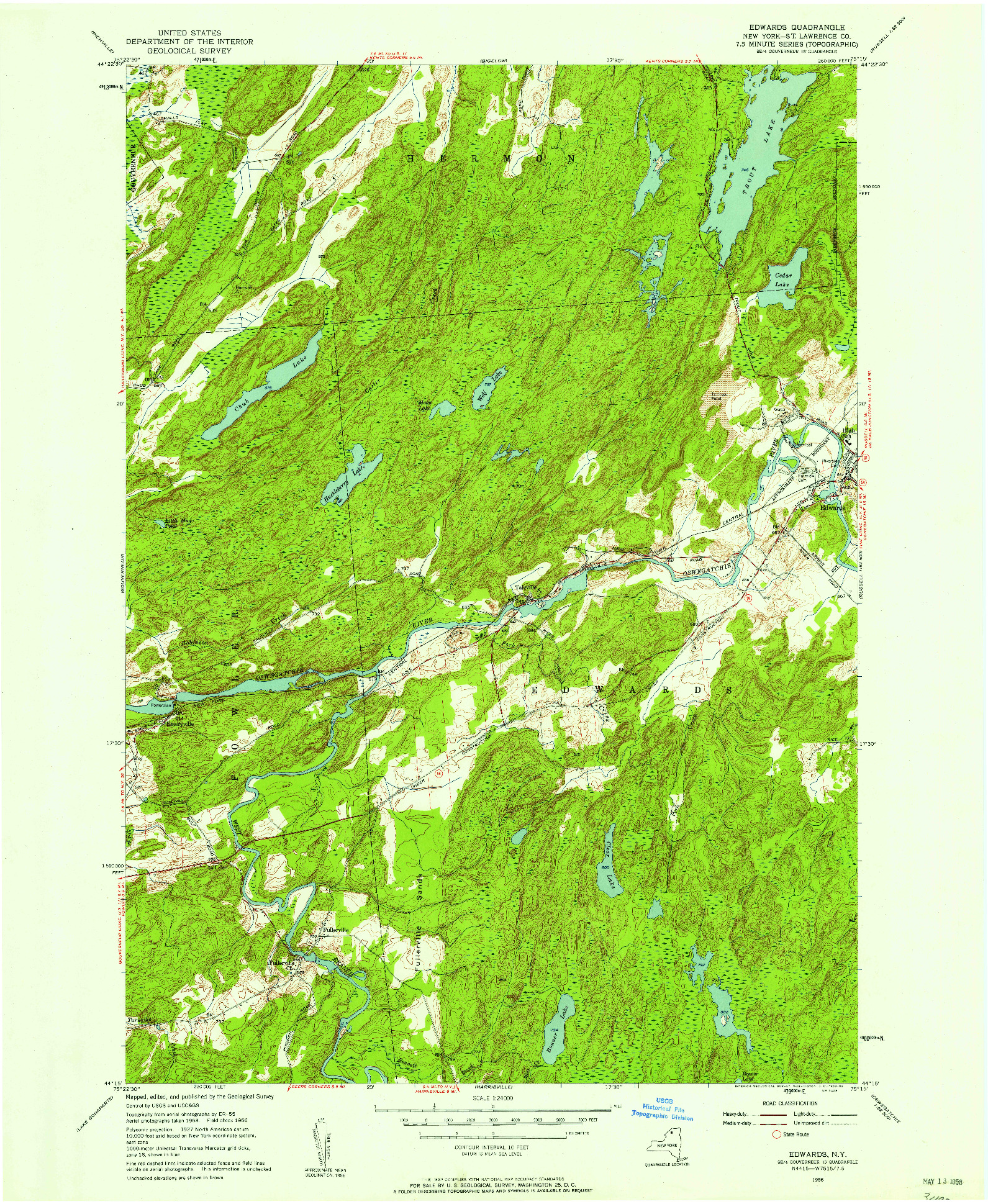 USGS 1:24000-SCALE QUADRANGLE FOR EDWARDS, NY 1956