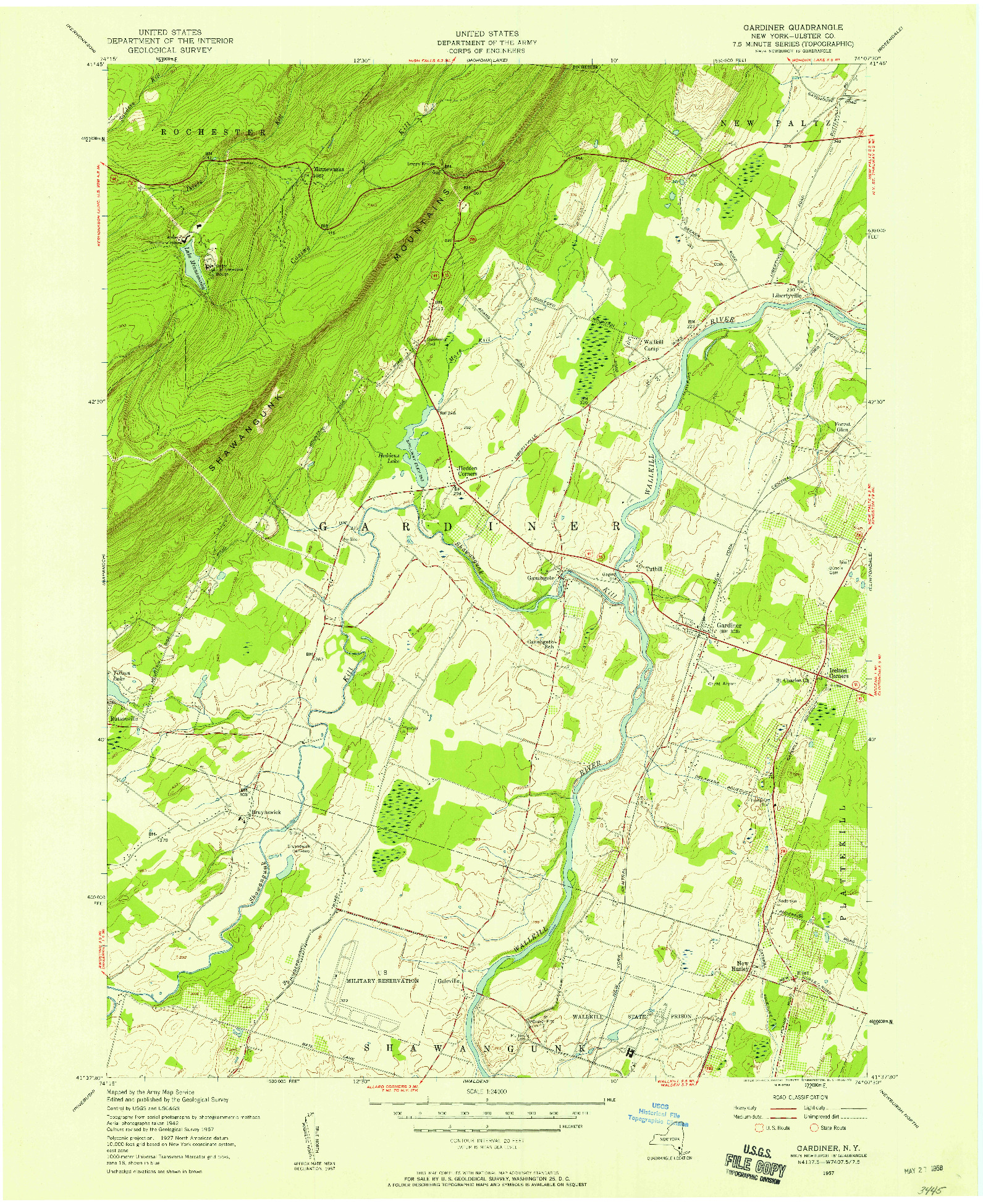 USGS 1:24000-SCALE QUADRANGLE FOR GARDINER, NY 1957