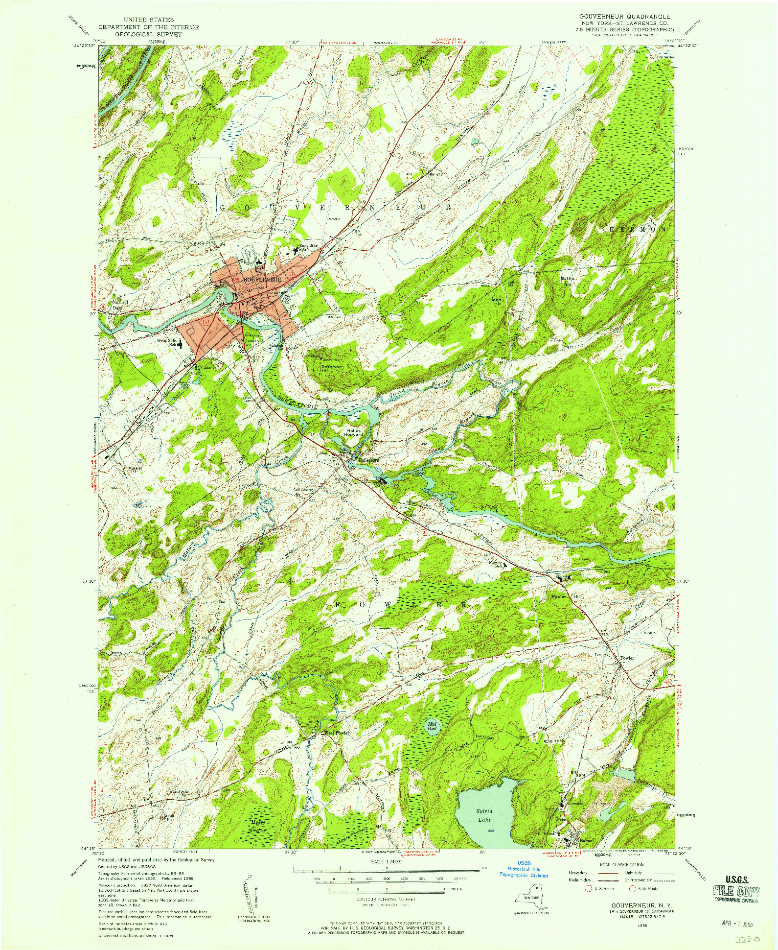 USGS 1:24000-SCALE QUADRANGLE FOR GOUVERNEUR, NY 1956