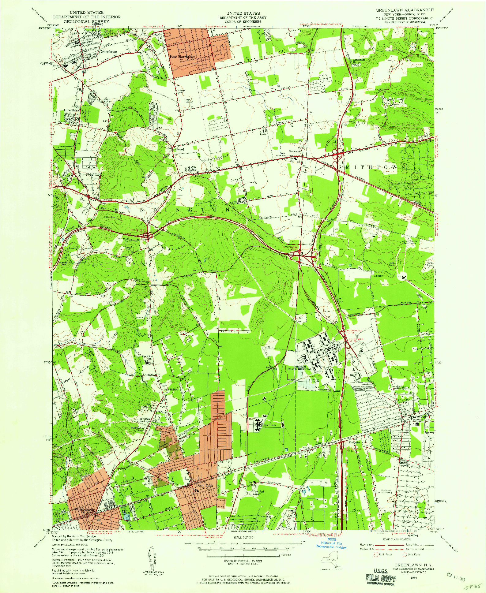 USGS 1:24000-SCALE QUADRANGLE FOR GREENLAWN, NY 1954