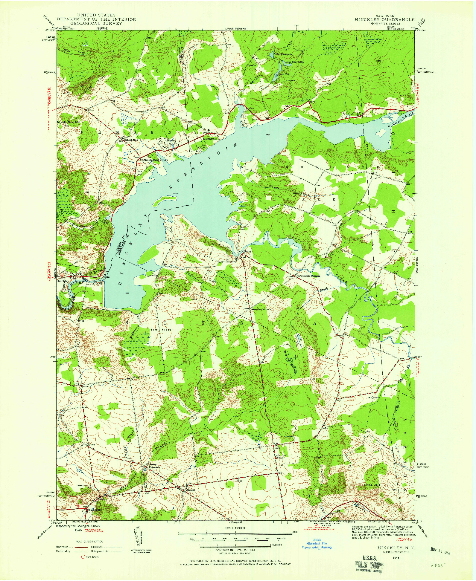 USGS 1:24000-SCALE QUADRANGLE FOR HINCKLEY, NY 1946