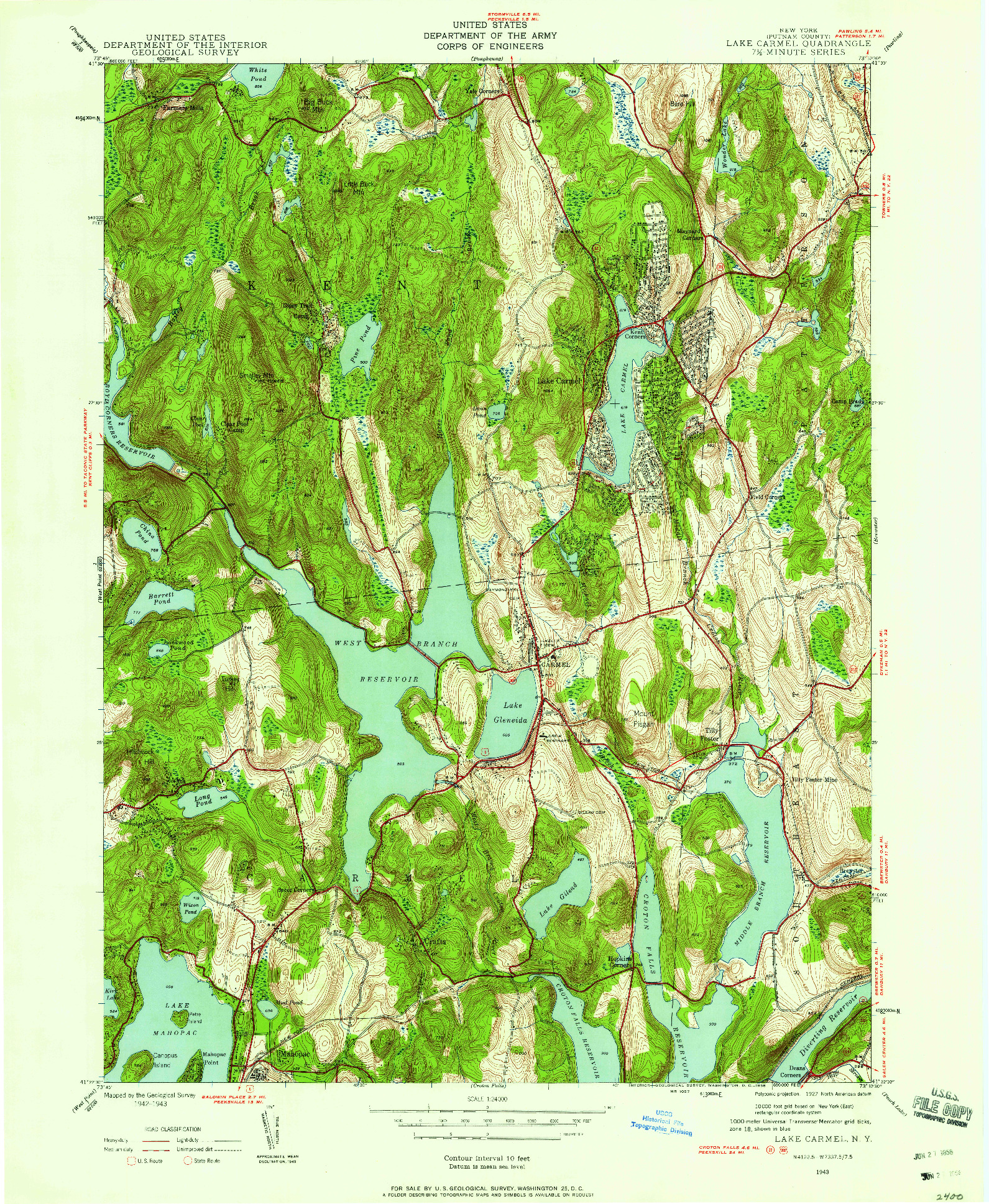 USGS 1:24000-SCALE QUADRANGLE FOR LAKE CARMEL, NY 1943