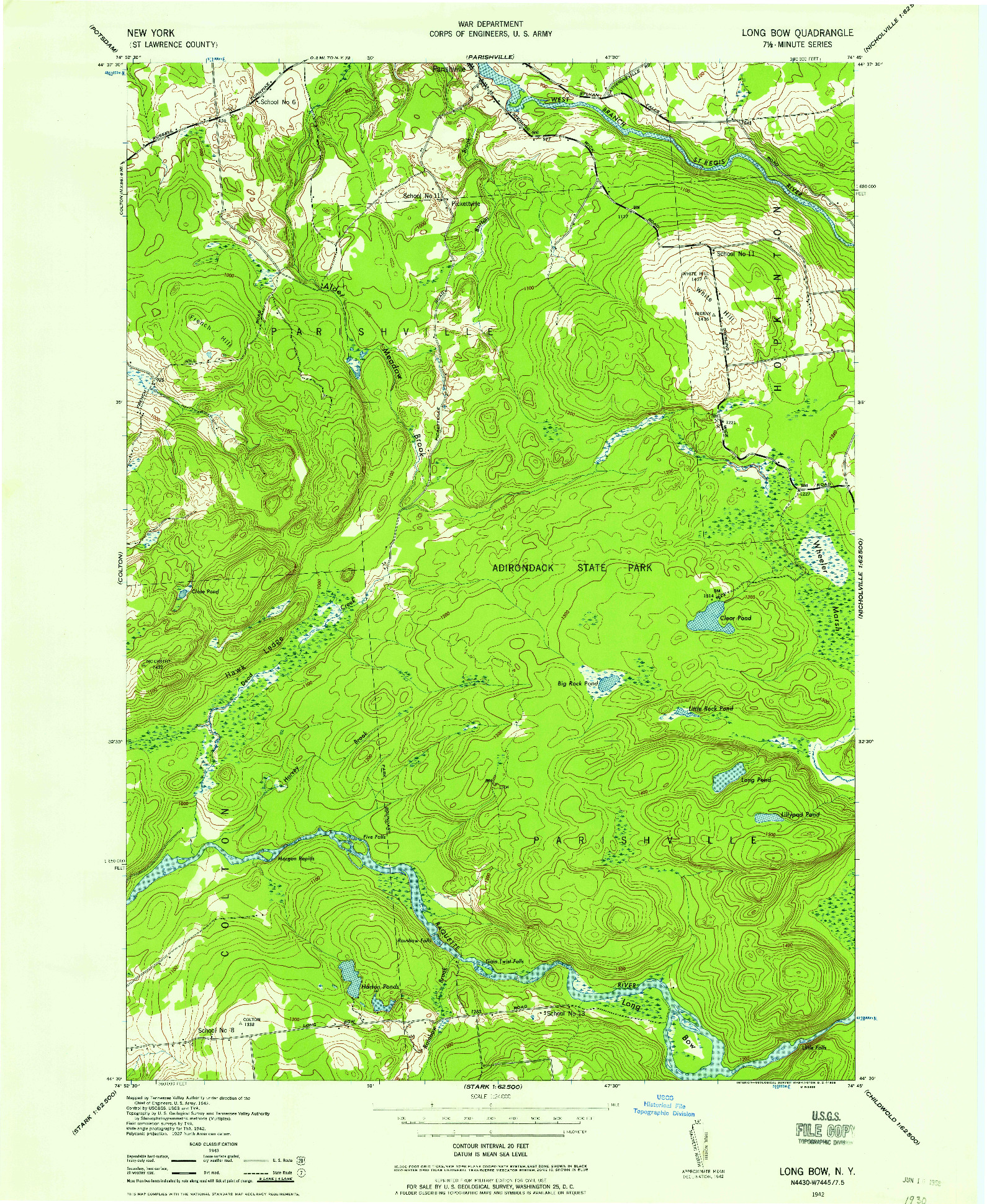 USGS 1:24000-SCALE QUADRANGLE FOR LONG BOW, NY 1942