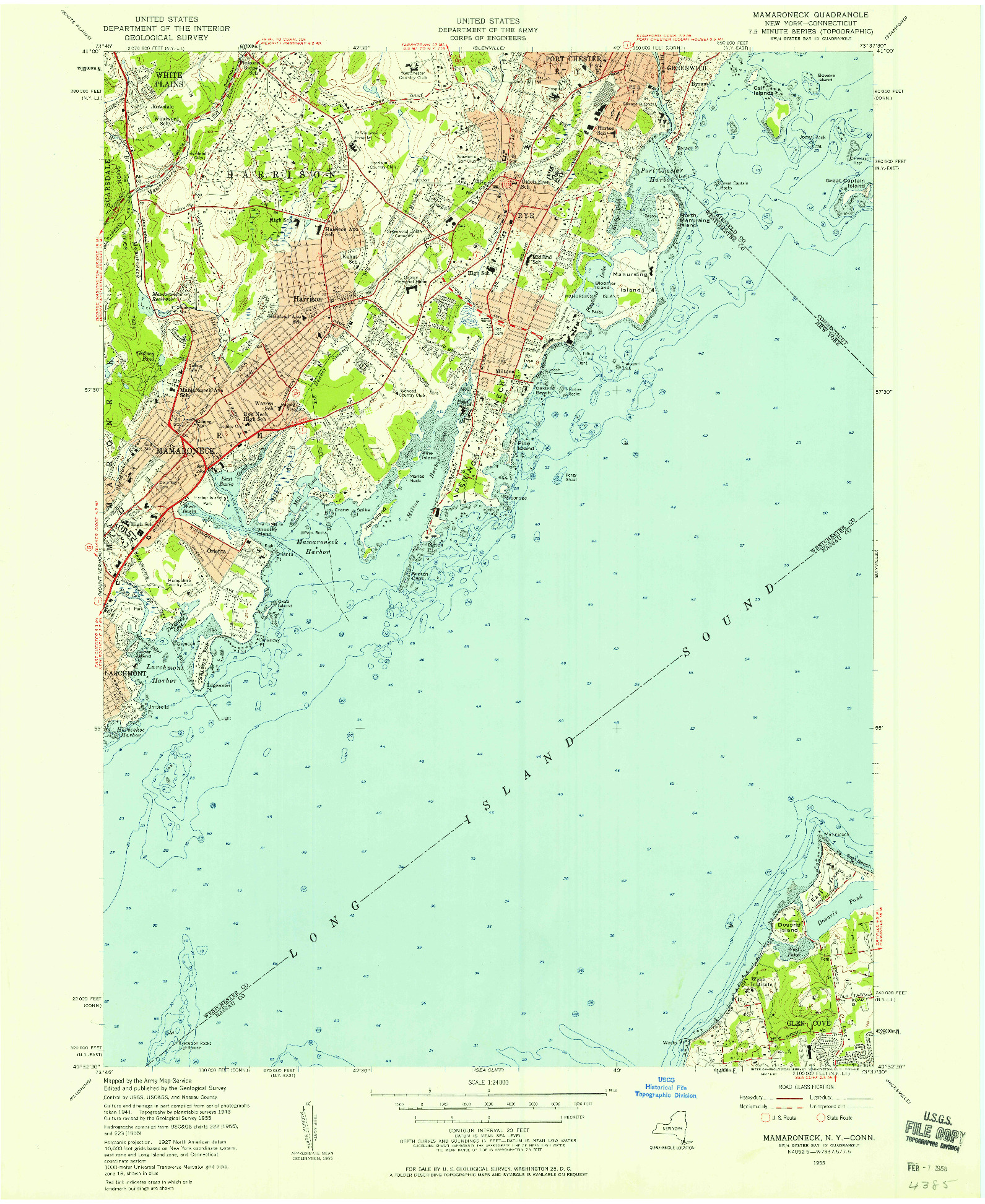 USGS 1:24000-SCALE QUADRANGLE FOR MAMARONECK, NY 1955